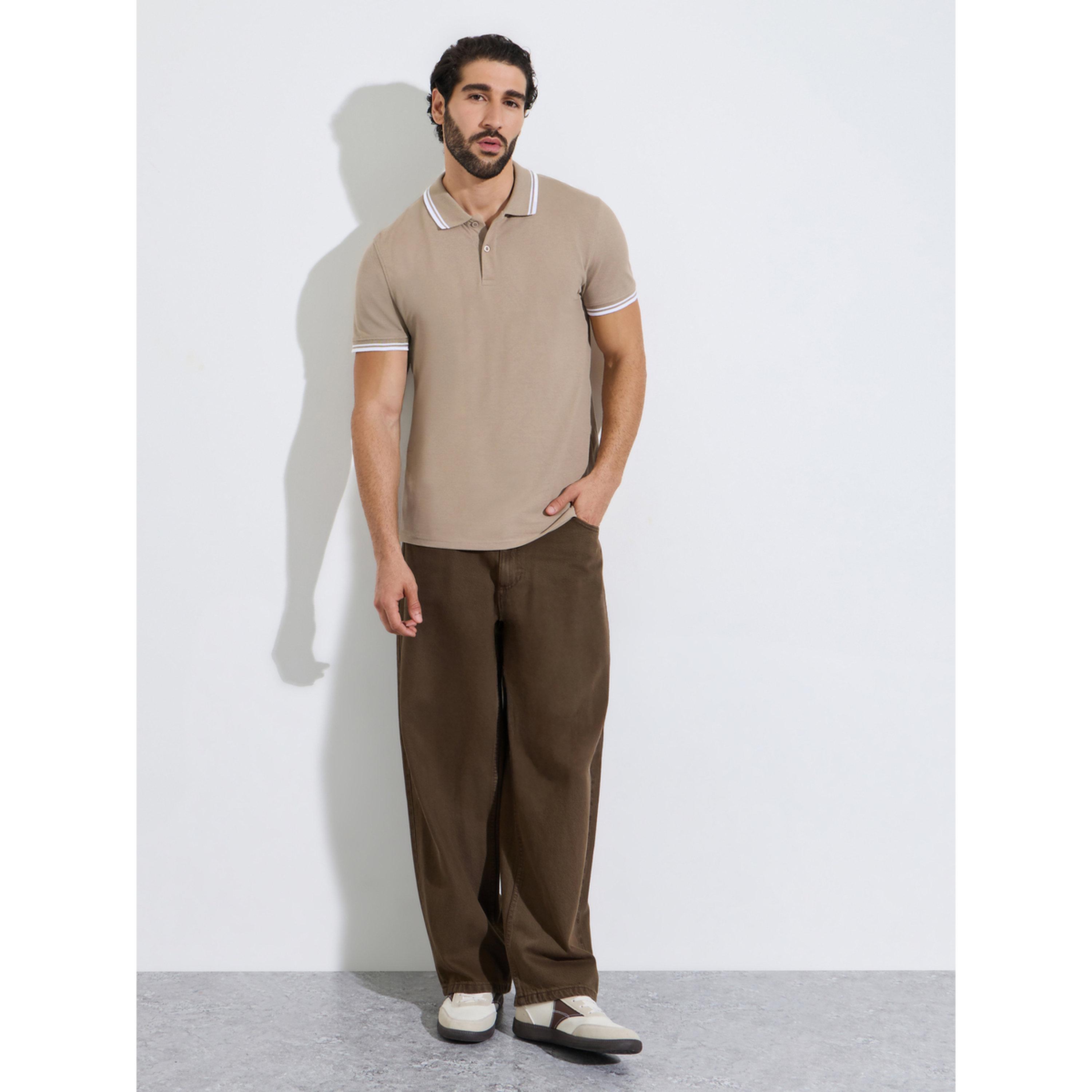 Styli Men Beige Regular Fit Pique Polo With Tipping-men-clothing-tshirtsandpolos-polos-image-2