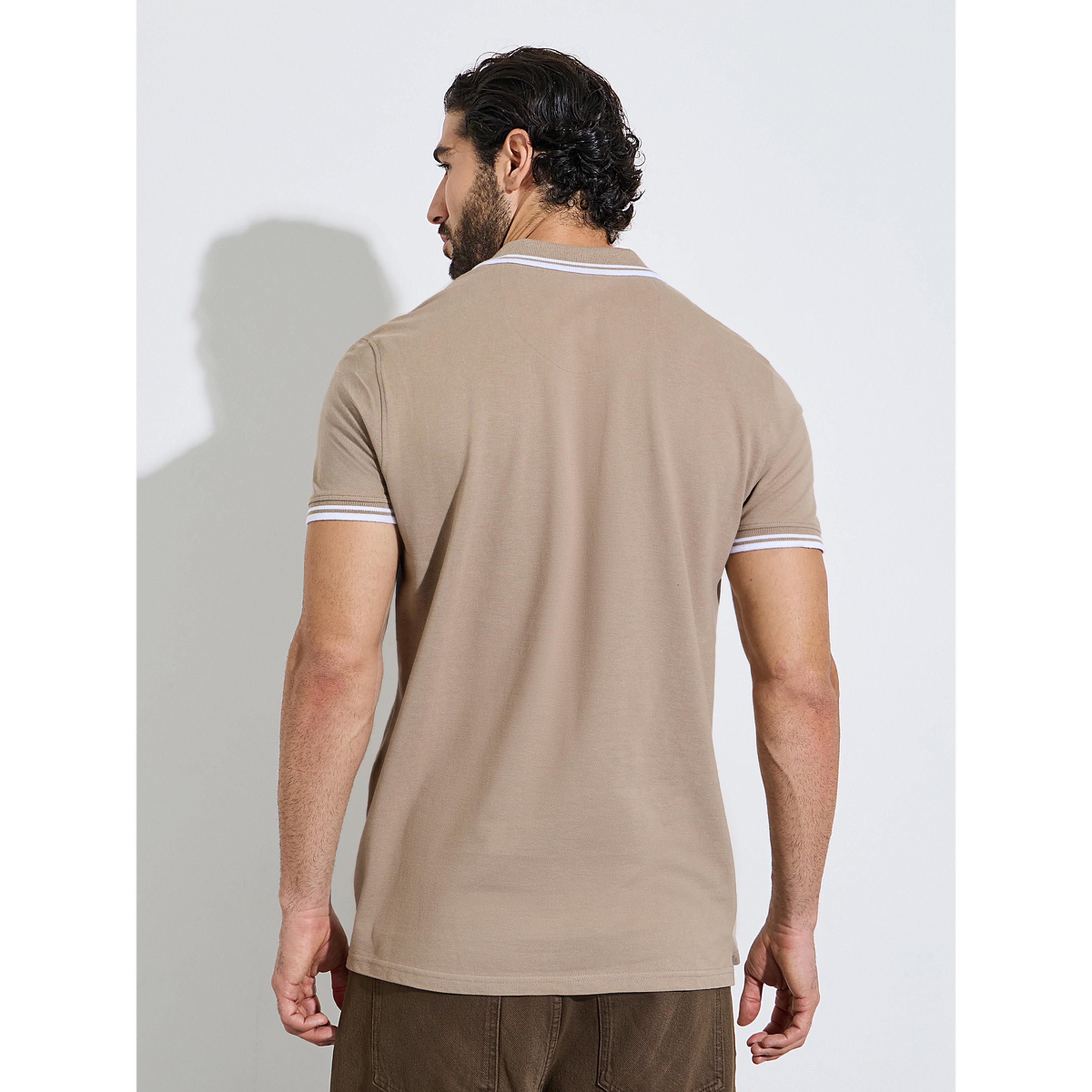 Styli Men Beige Regular Fit Pique Polo With Tipping-men-clothing-tshirtsandpolos-polos-image-3