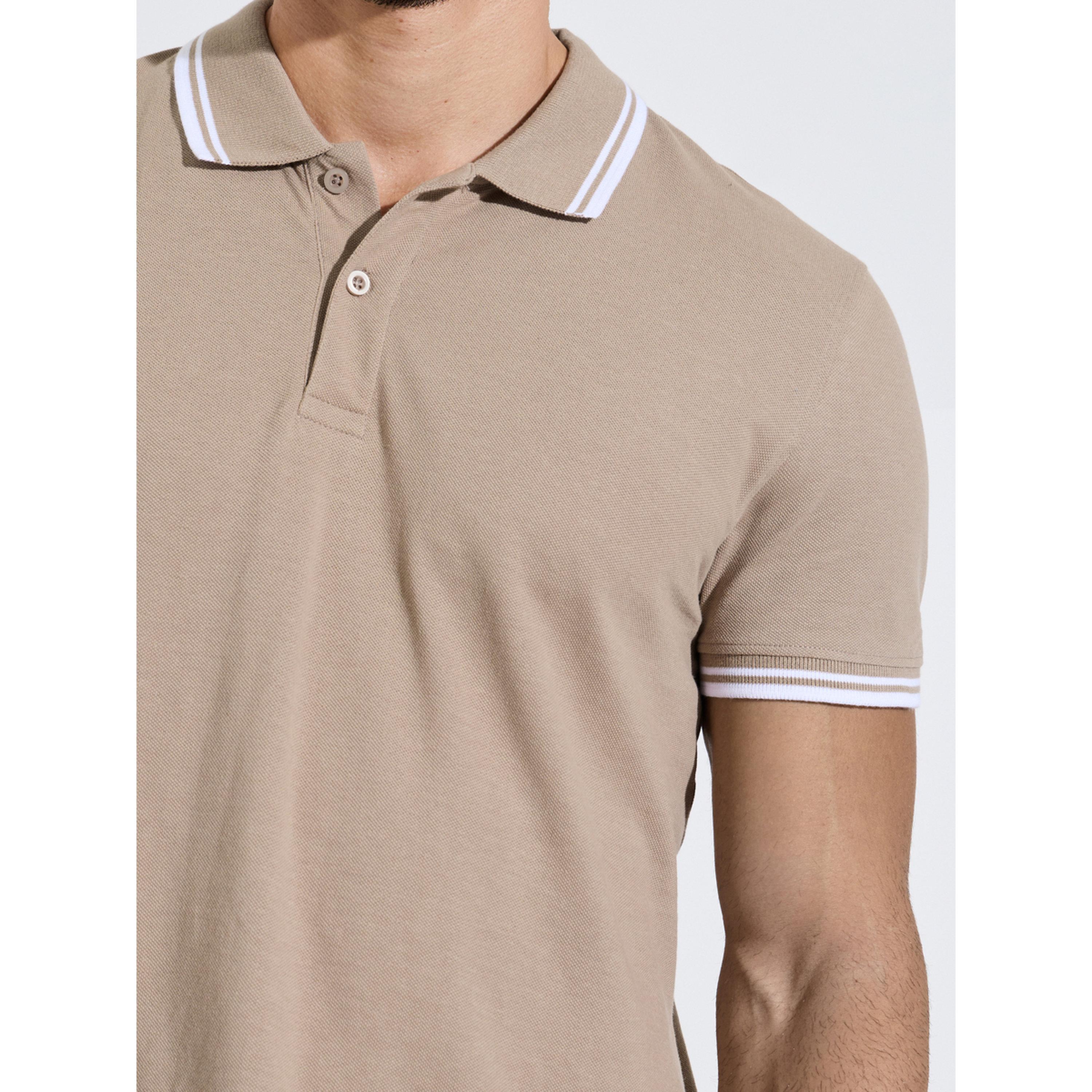 Styli Men Beige Regular Fit Pique Polo With Tipping-men-clothing-tshirtsandpolos-polos-image-4