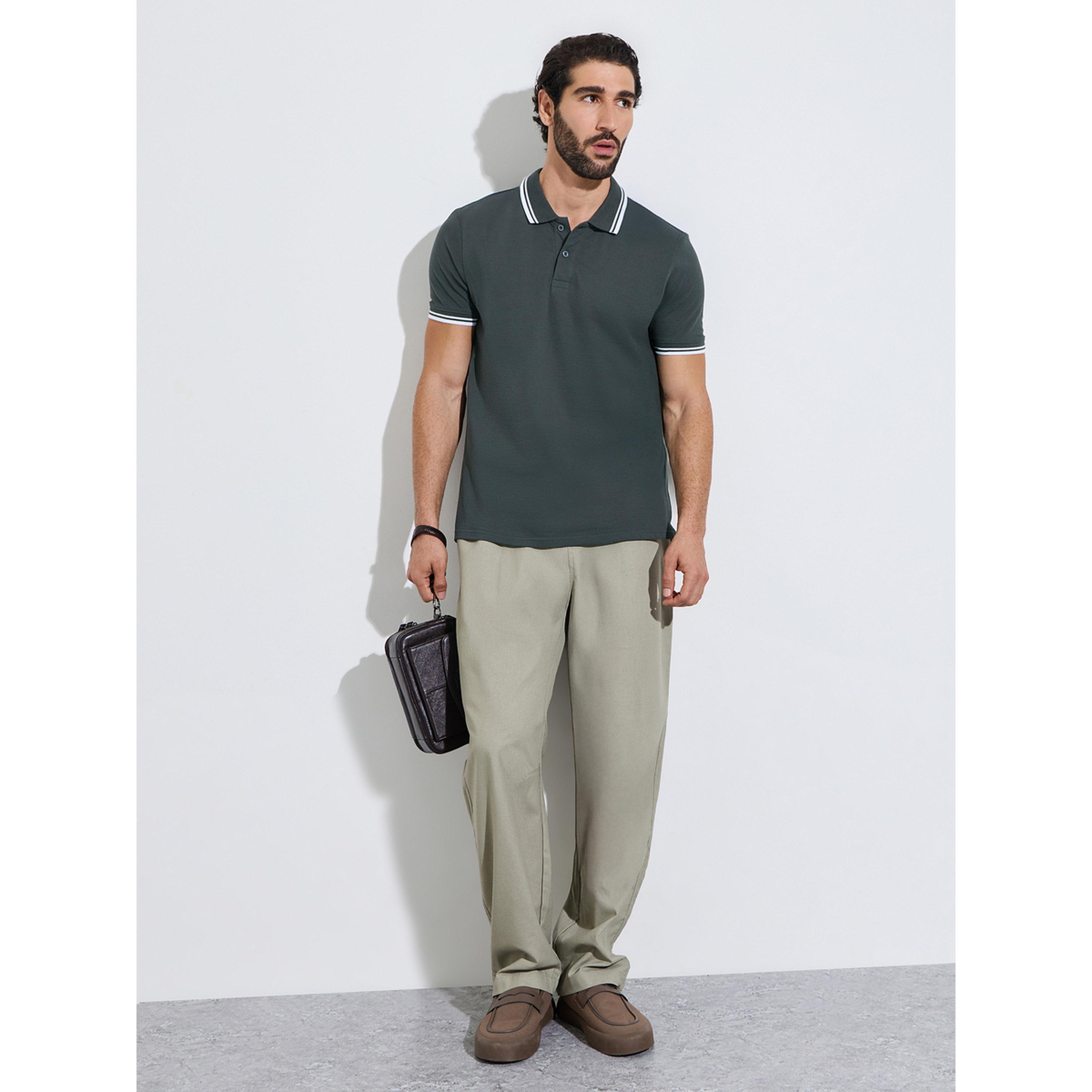 Styli Men Dark Grey Regular Fit Pique Polo With Tipping-men-clothing-tshirtsandpolos-polos-image-2