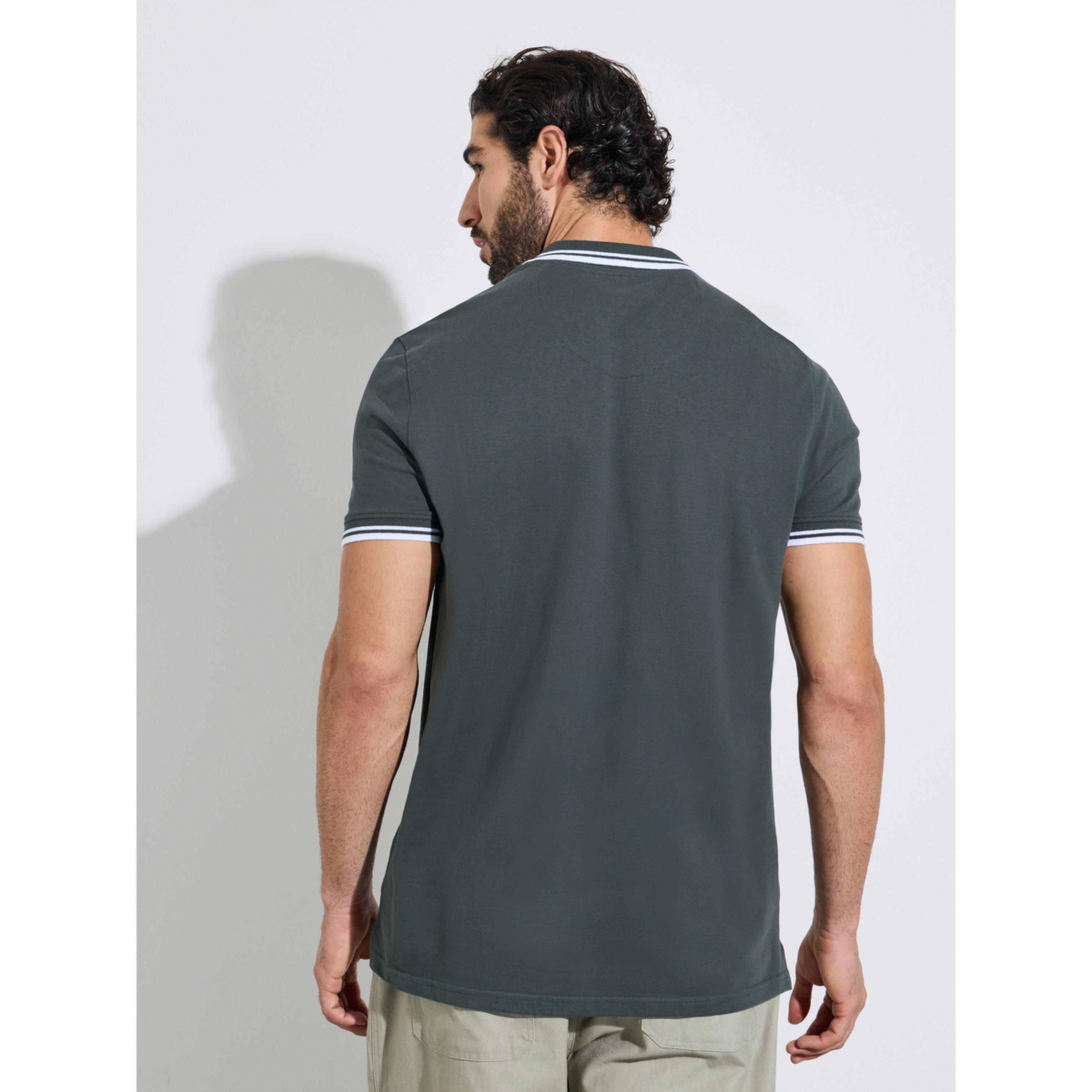 Styli Men Dark Grey Regular Fit Pique Polo With Tipping-men-clothing-tshirtsandpolos-polos-image-3