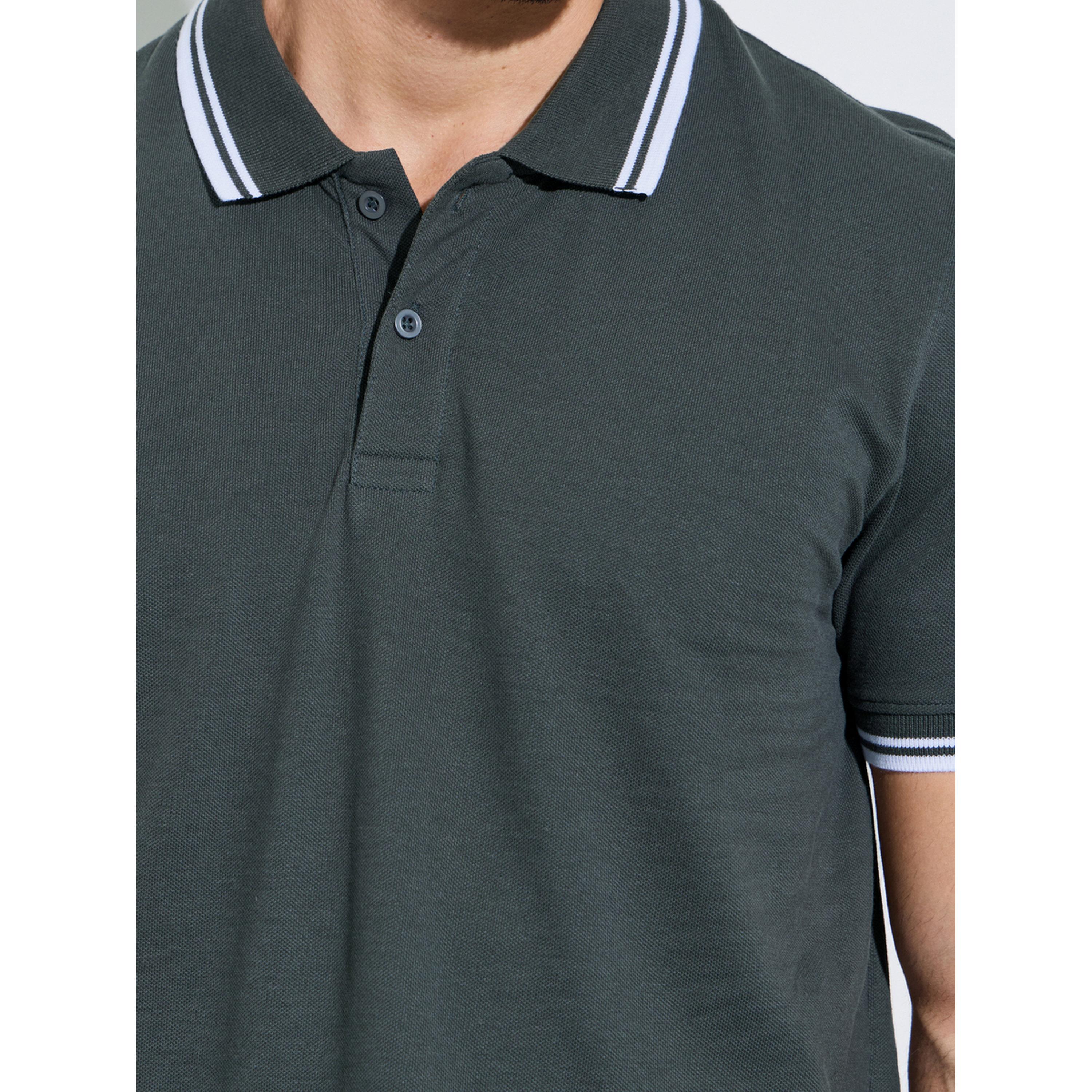 Styli Men Dark Grey Regular Fit Pique Polo With Tipping-men-clothing-tshirtsandpolos-polos-image-4