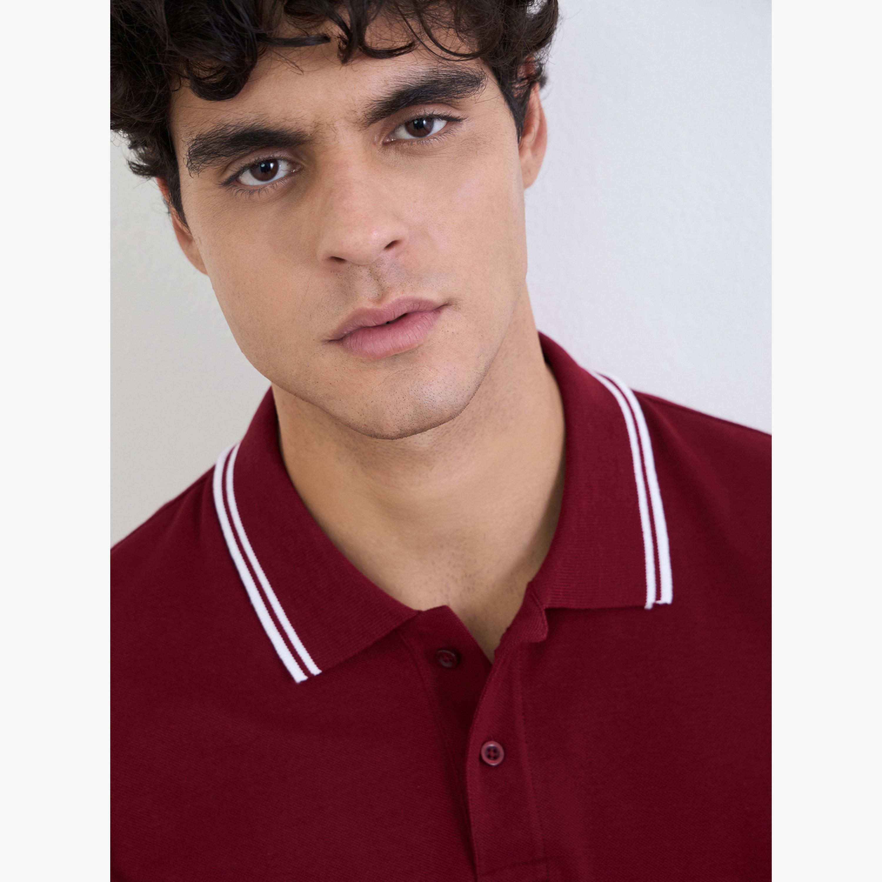Styli Men Solid Regular Fit Cotton Pique Polo T-Shirt with Tipping-men-clothing-tshirtsandpolos-tshirts-image-4