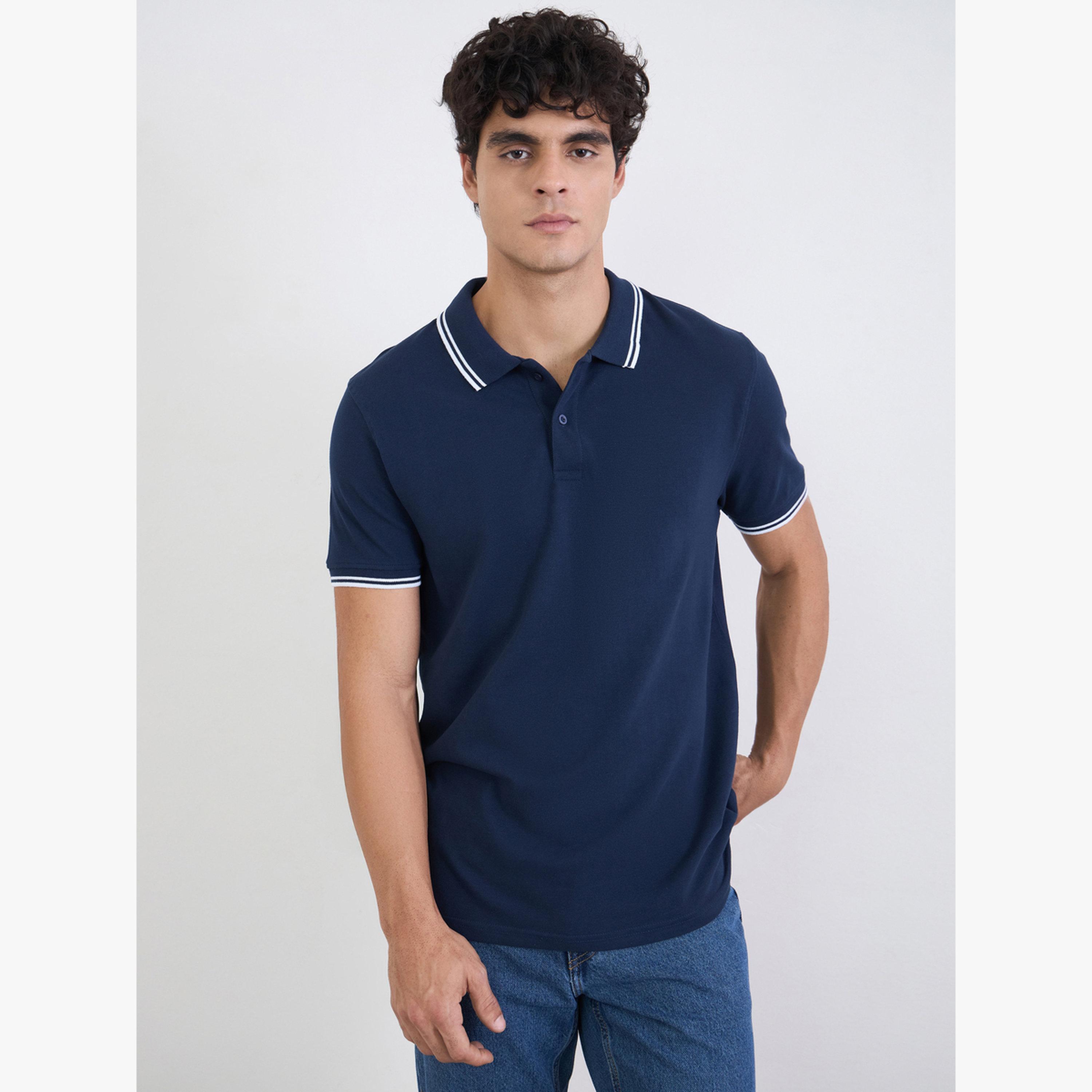 Styli Men Solid Regular Fit Cotton Pique Polo T-Shirt with Tipping-men-clothing-tshirtsandpolos-tshirts-image-1