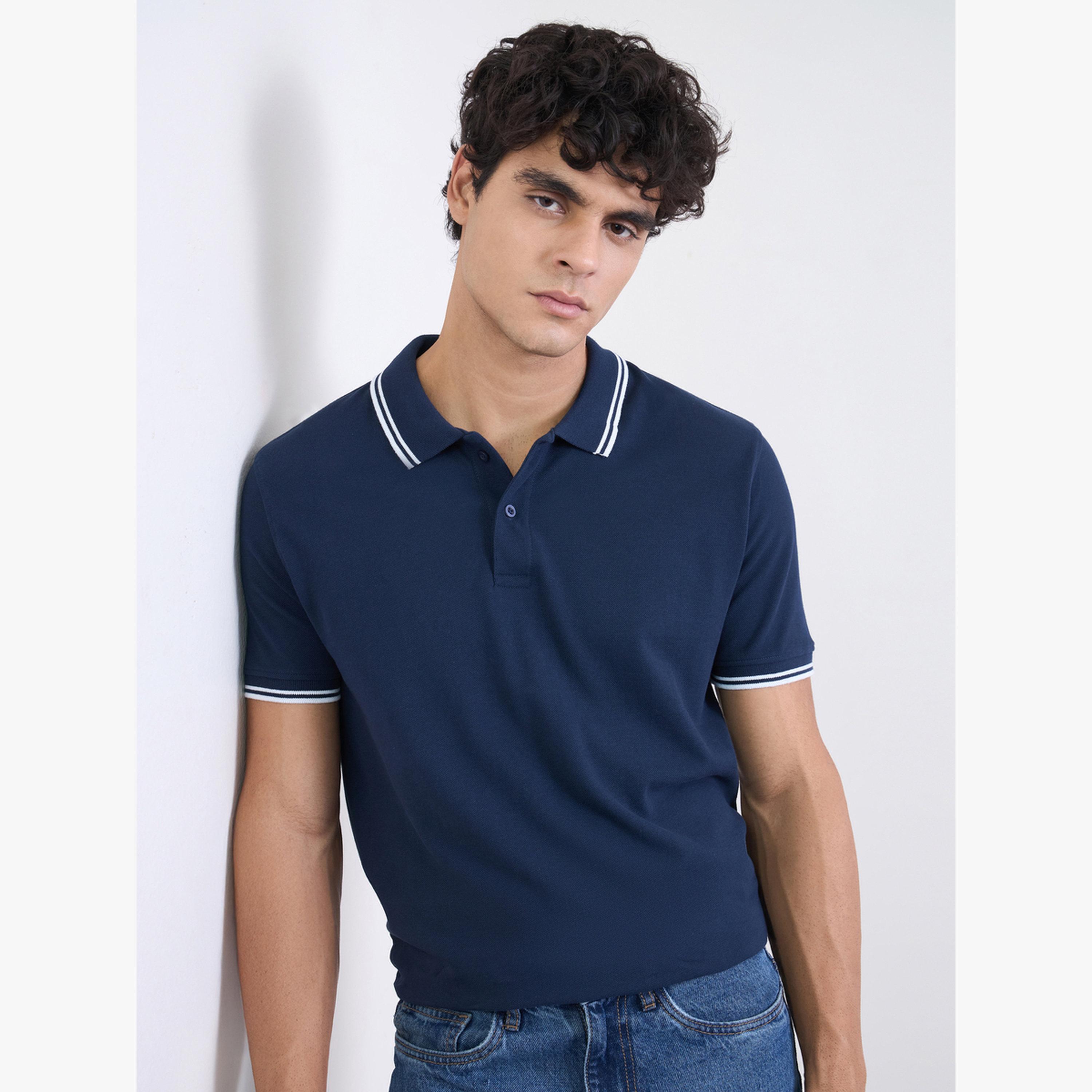 Styli Men Solid Regular Fit Cotton Pique Polo T-Shirt with Tipping-men-clothing-tshirtsandpolos-tshirts-image-4