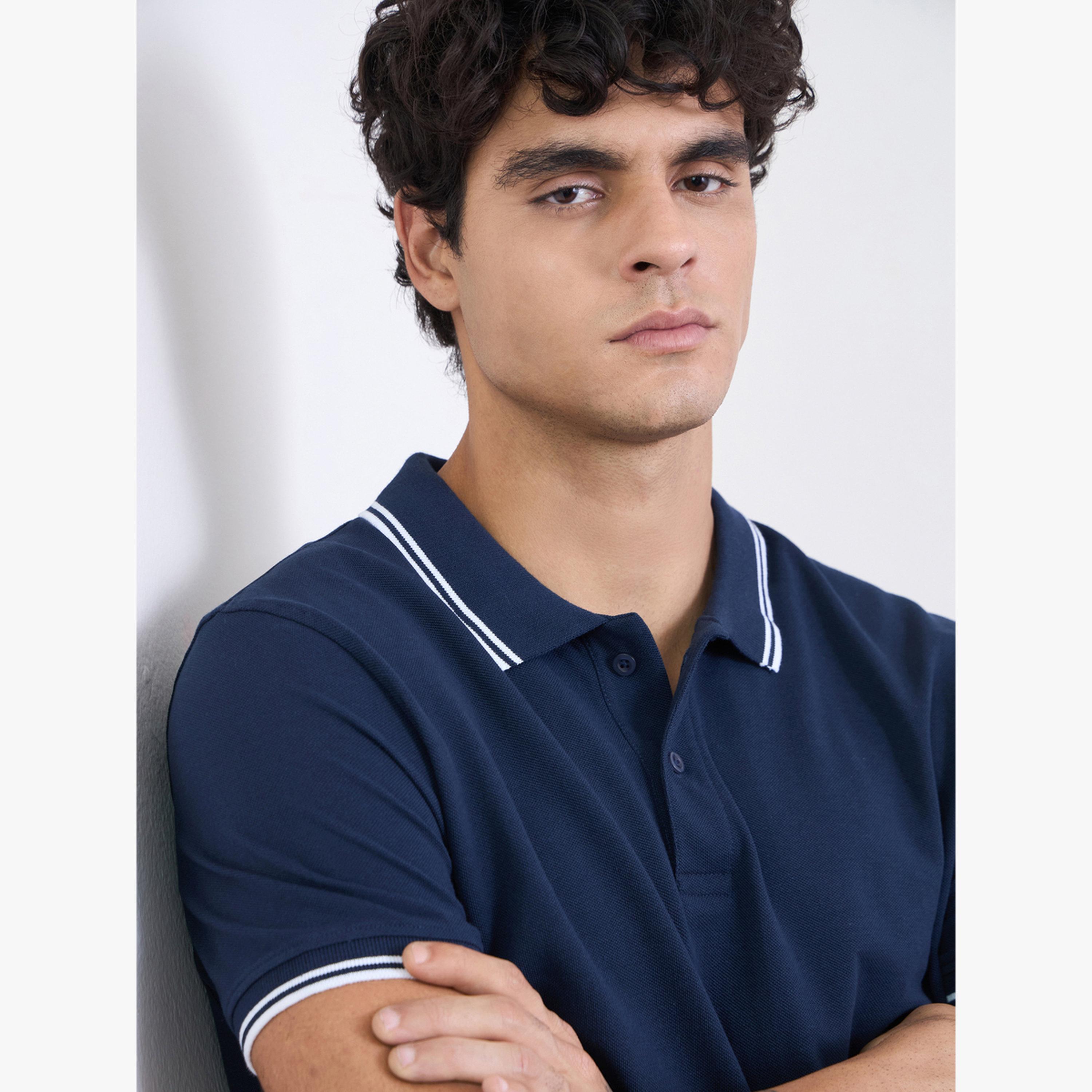 Styli Men Solid Regular Fit Cotton Pique Polo T-Shirt with Tipping-men-clothing-tshirtsandpolos-tshirts-image-5