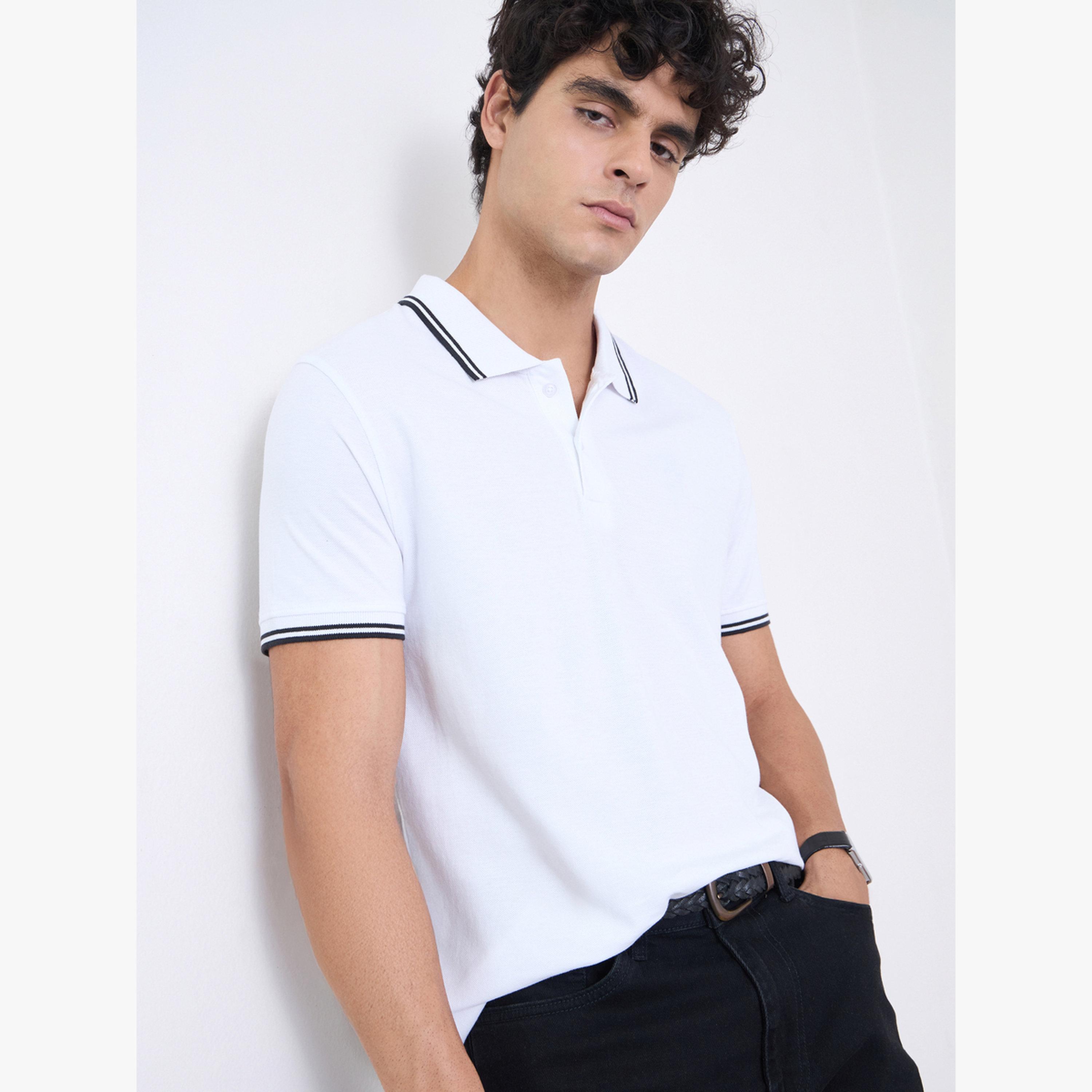 Styli Men Solid Regular Fit Cotton Pique Polo T-Shirt with Tipping-men-clothing-tshirtsandpolos-tshirts-image-5