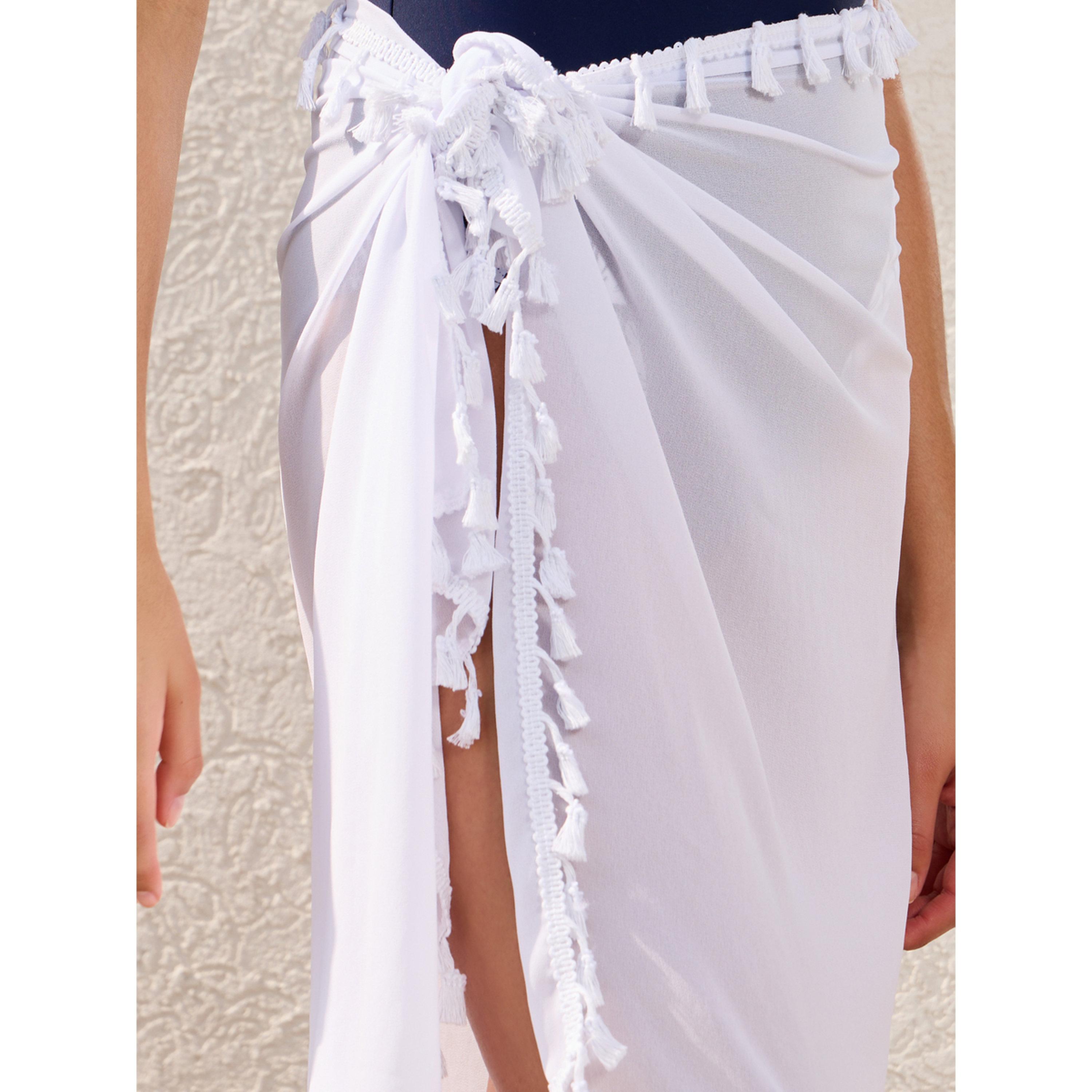 Styli White Short Sarong with Tassel Edge-women-clothing-swimandbeach-beach-beachwear-image-3