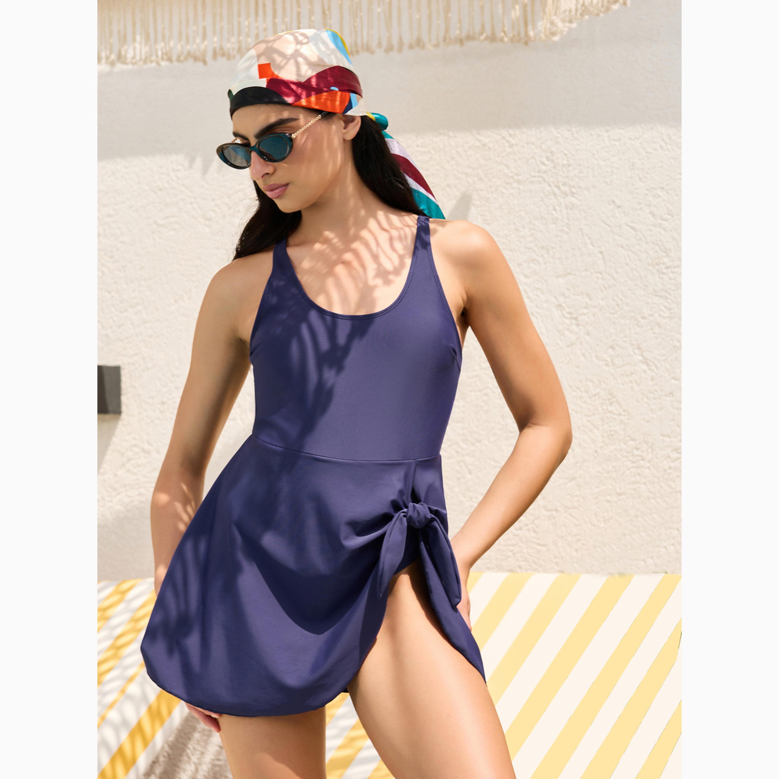 Styli Scoop Neck Swimsuit with Attached Knot Detail Wrap Skirt-women-clothing-swimandbeach-swim-swimsuits-image-1