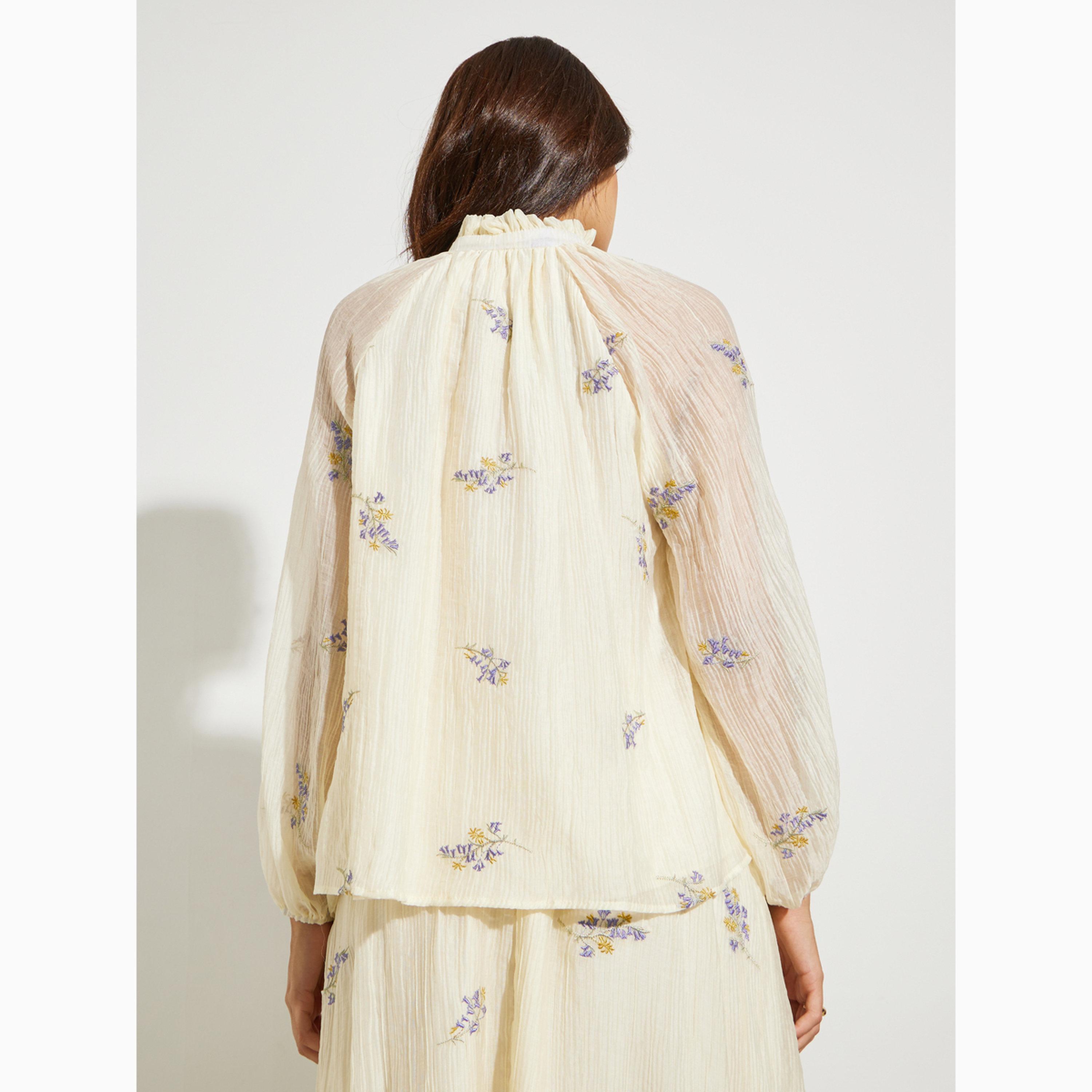 بلوزة أوف وايت مطرزة برباط عند الياقة-women-clothing-shirtsandblouses-blouses-image-4