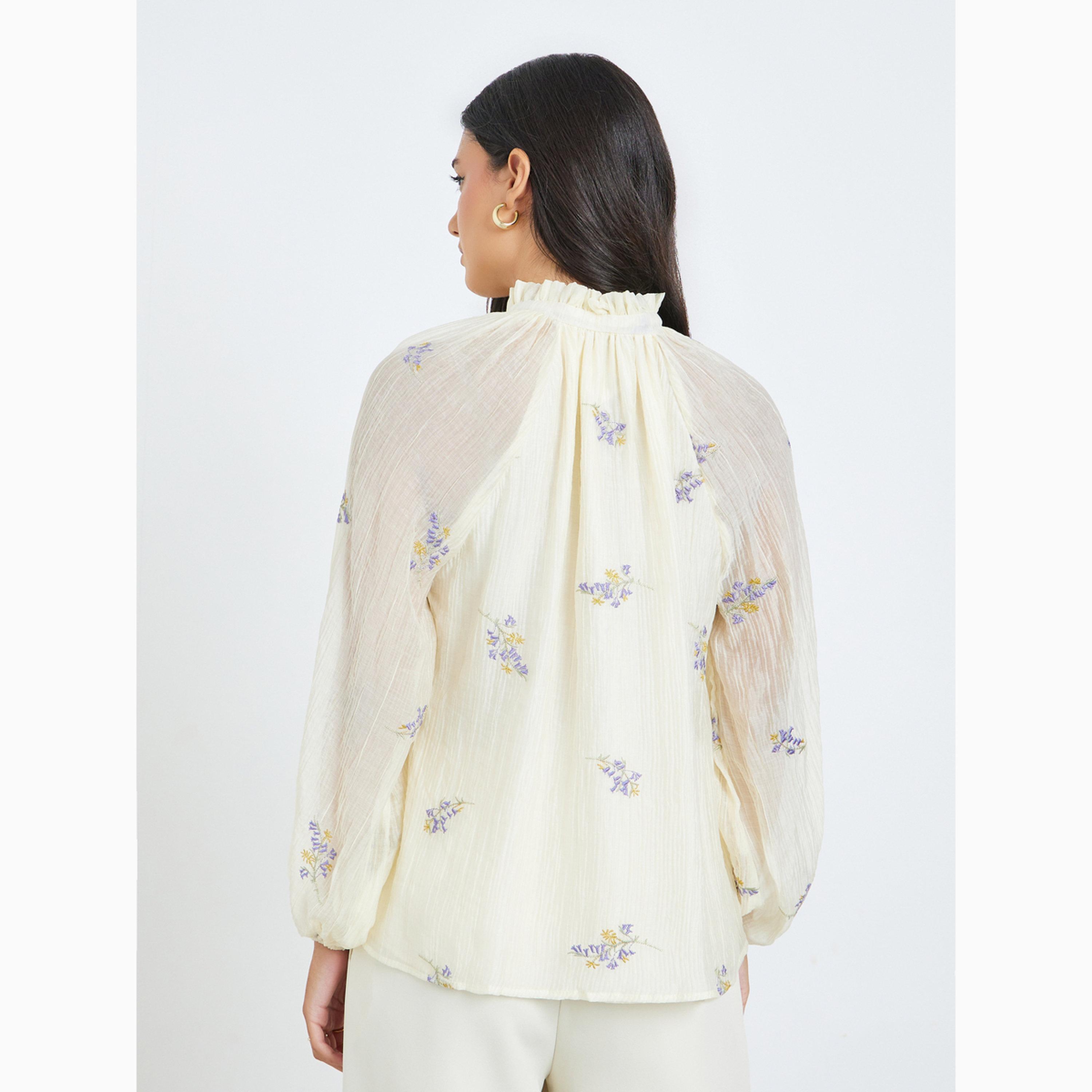 بلوزة أوف وايت مطرزة برباط عند الياقة-women-clothing-shirtsandblouses-blouses-image-6