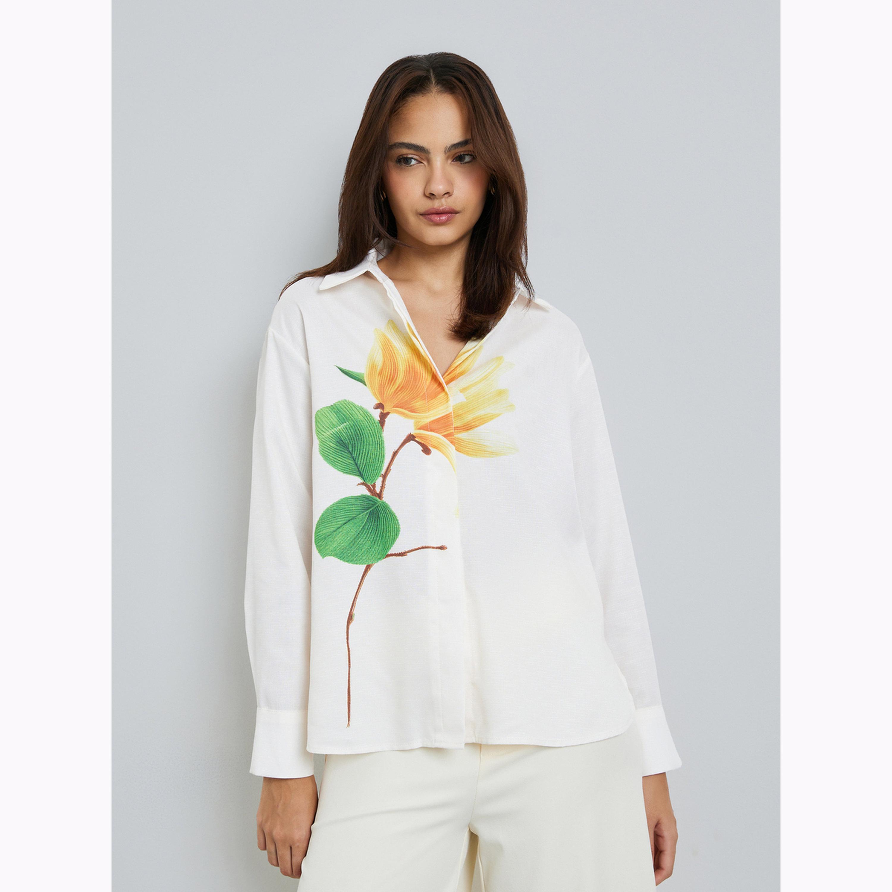 Styli Off White Floral Print Long Sleeve Shirt-women-clothing-shirtsandblouses-shirts-image-1
