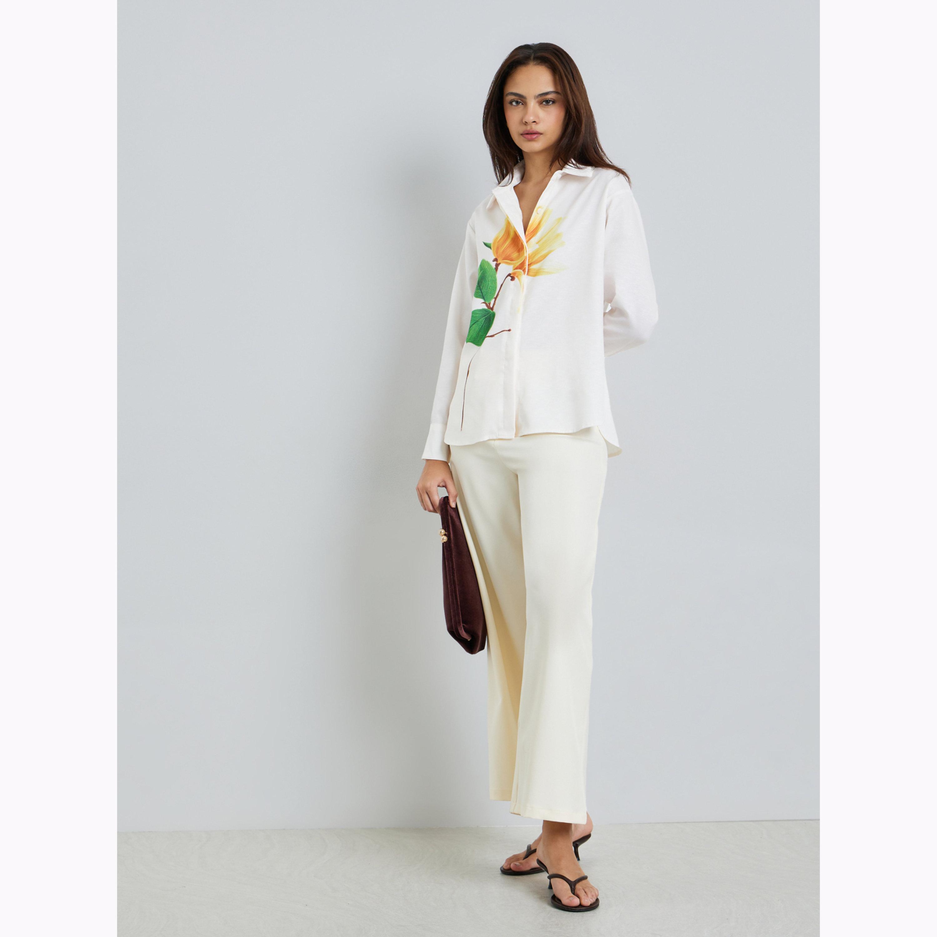 Styli Off White Floral Print Long Sleeve Shirt-women-clothing-shirtsandblouses-shirts-image-2
