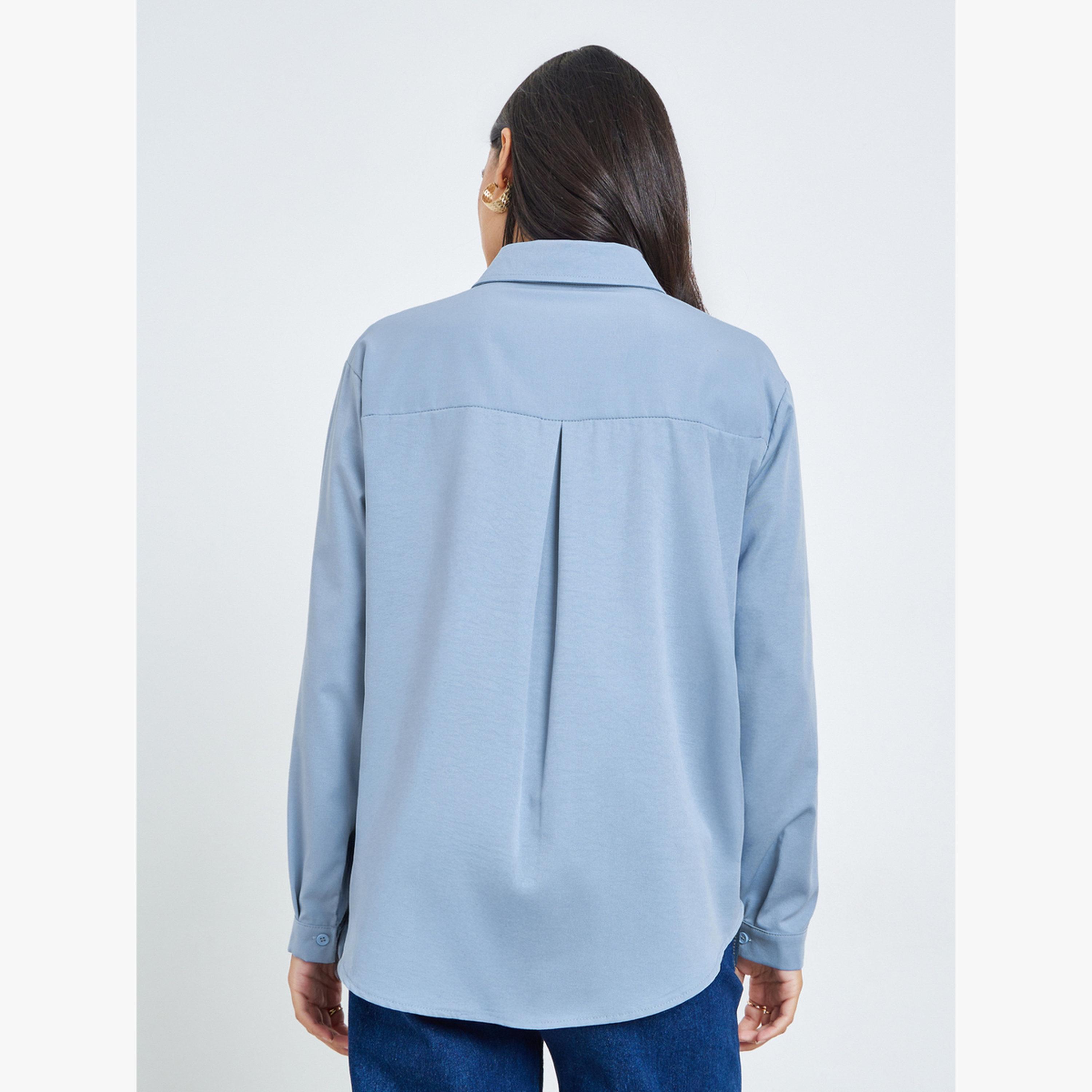 Styli Blue Embroidered Long Sleeve Shirt-women-clothing-shirtsandblouses-shirts-image-3