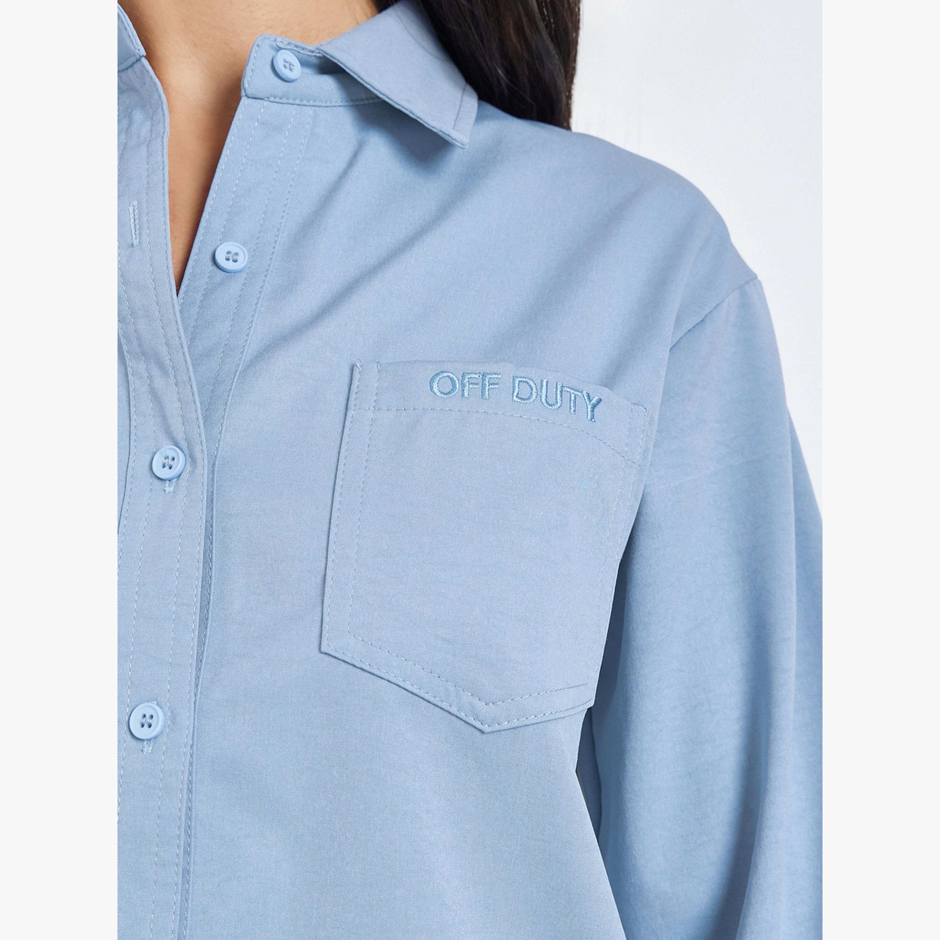 Styli Blue Embroidered Long Sleeve Shirt-women-clothing-shirtsandblouses-shirts-image-4