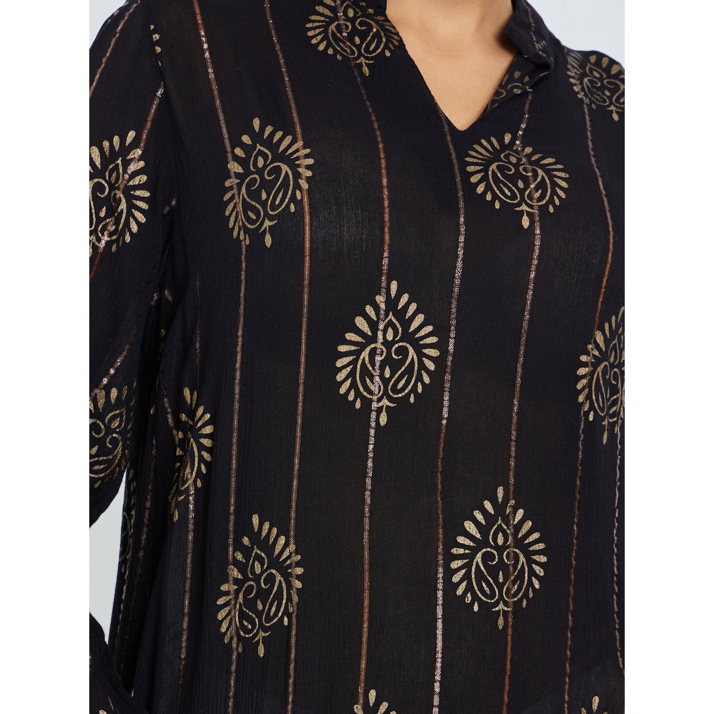 Styli Black Foil Print Lurex Jalabiya-women-arabicclothing-jalabiyas-image-5