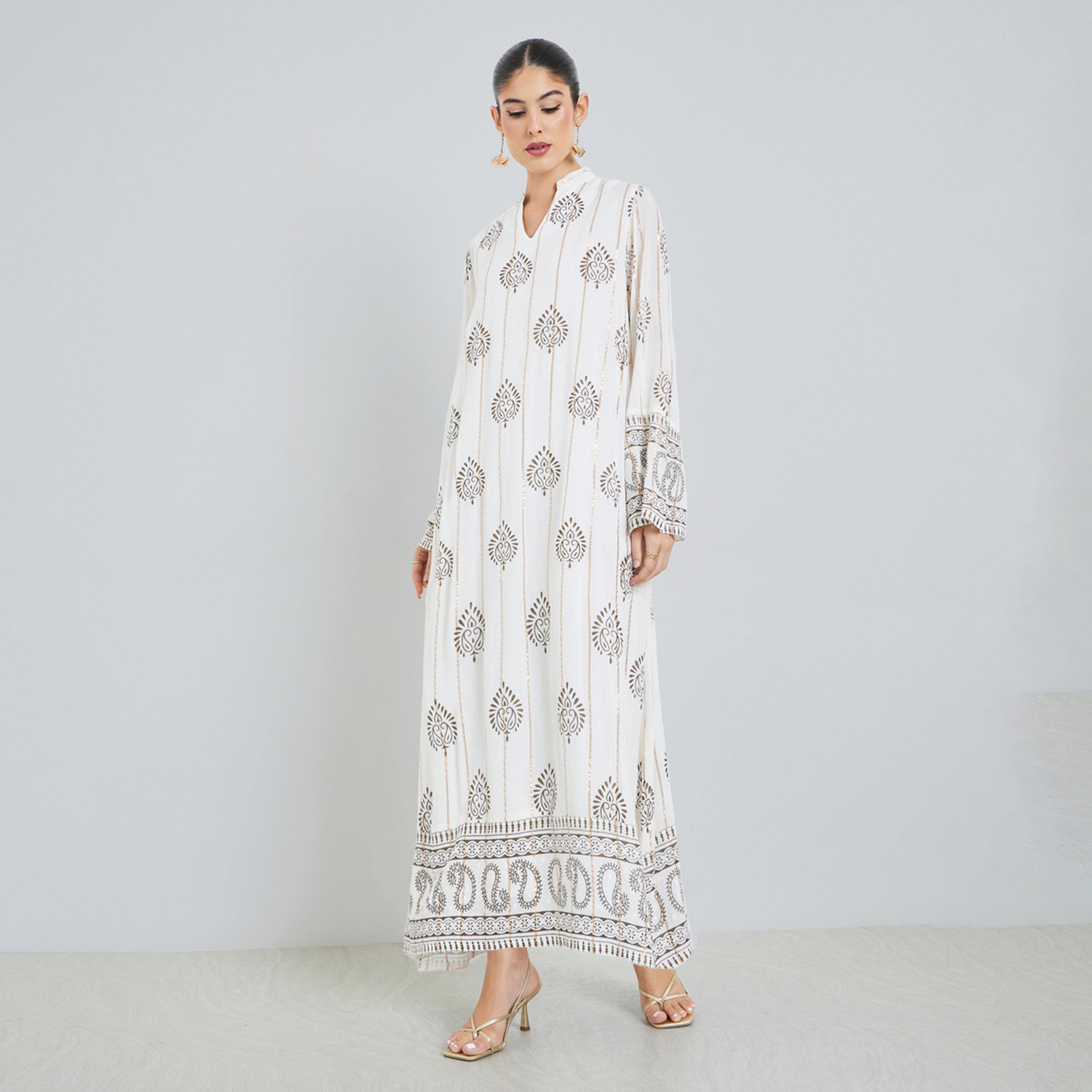 جلابية بياقة وطبعة فويل-women-arabicclothing-jalabiyas-image-1