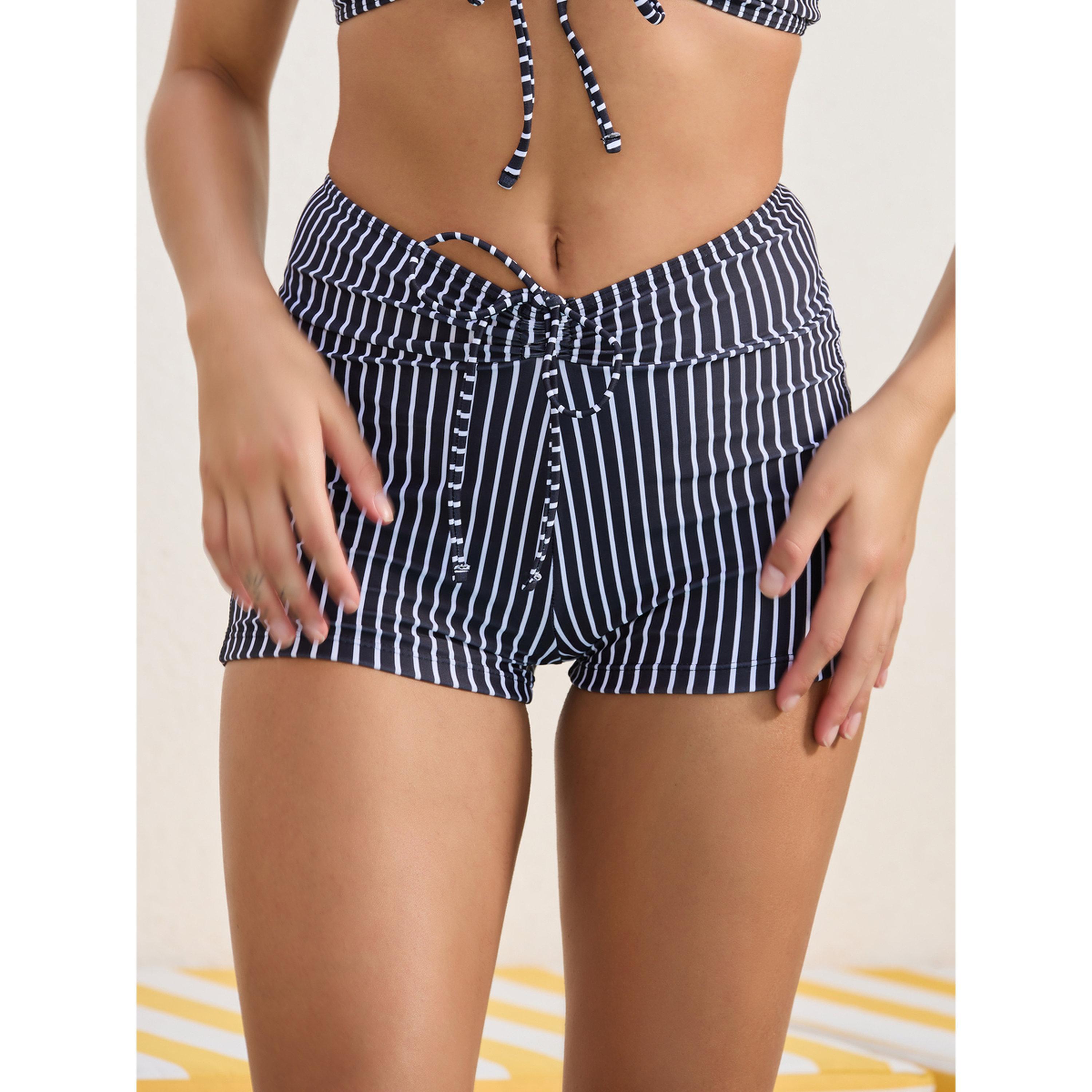 Styli Ruched Striped Crop Top and Tie-Detail Shorts Set-women-clothing-swimandbeach-swim-bikinis-image-4
