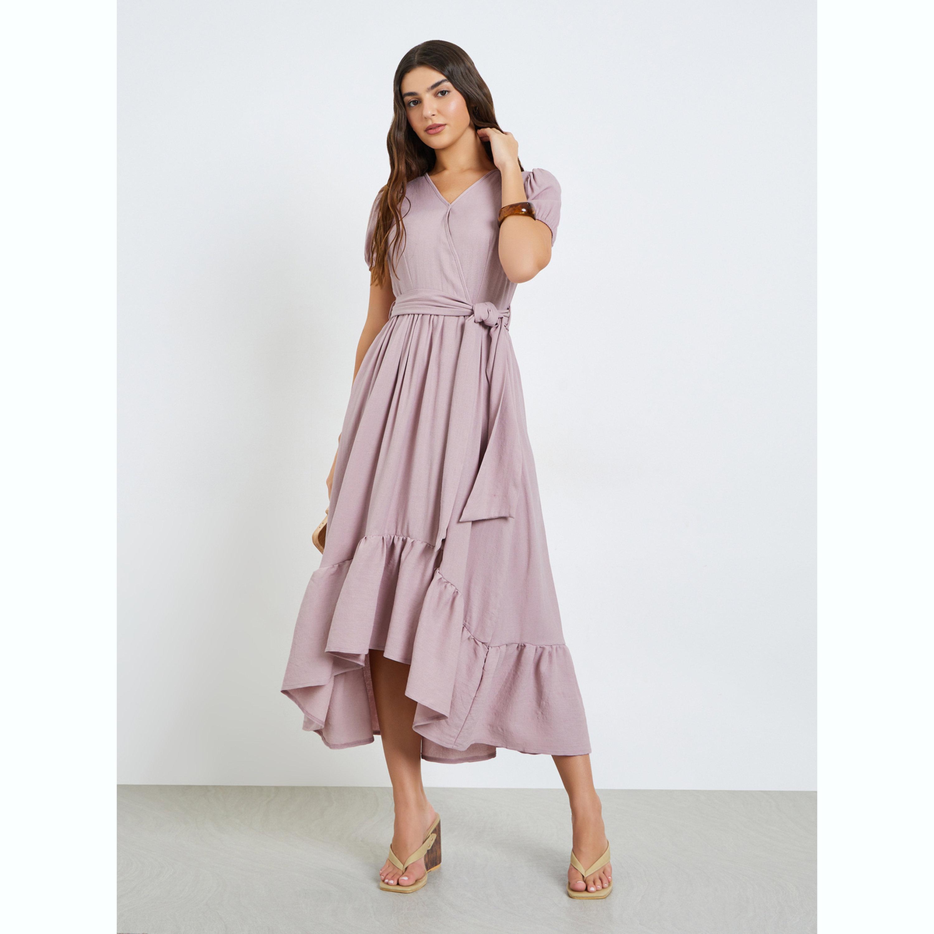 فستان طويل لف بأكمام منفوخة-women-clothing-dresses-image-1