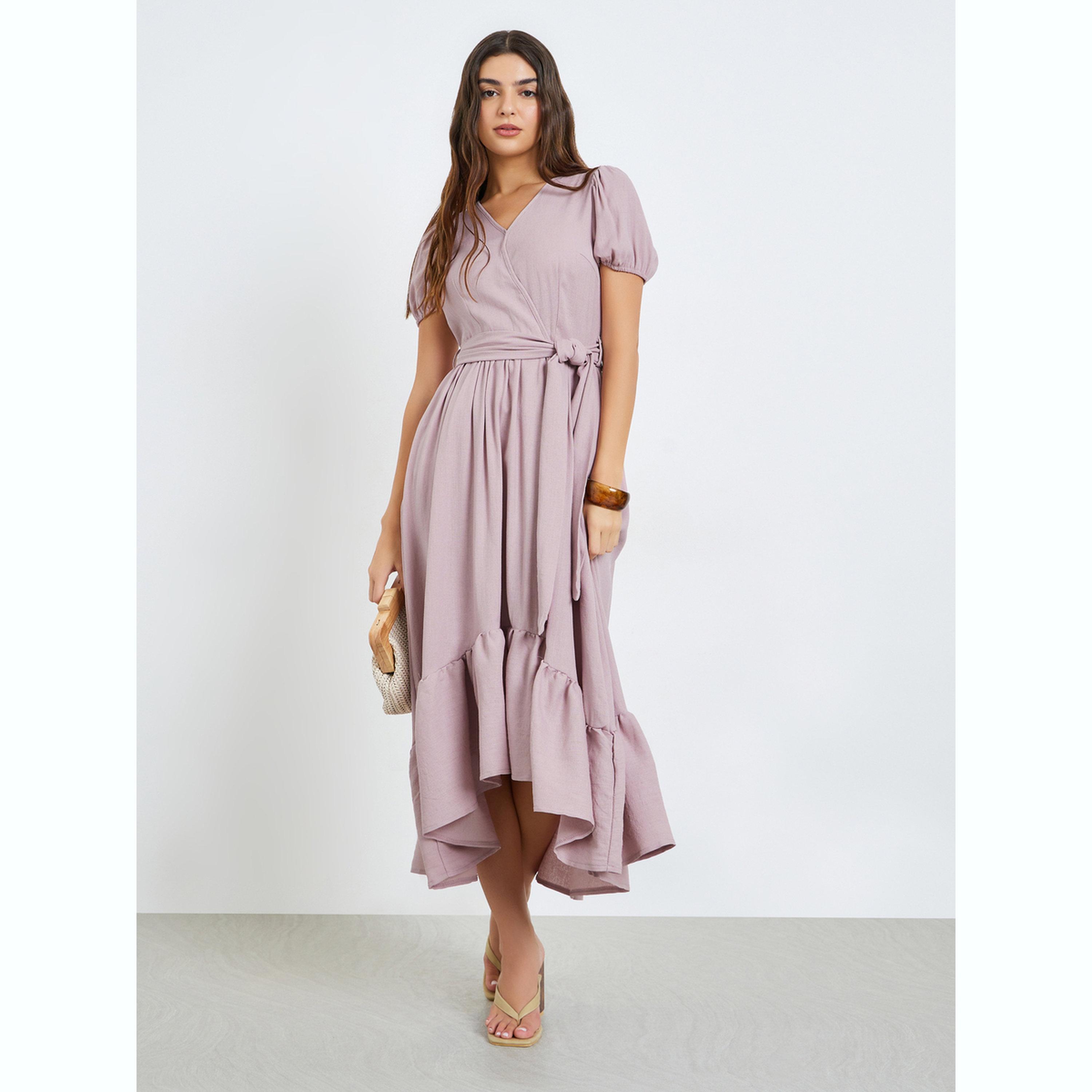 فستان طويل لف بأكمام منفوخة-women-clothing-dresses-image-3