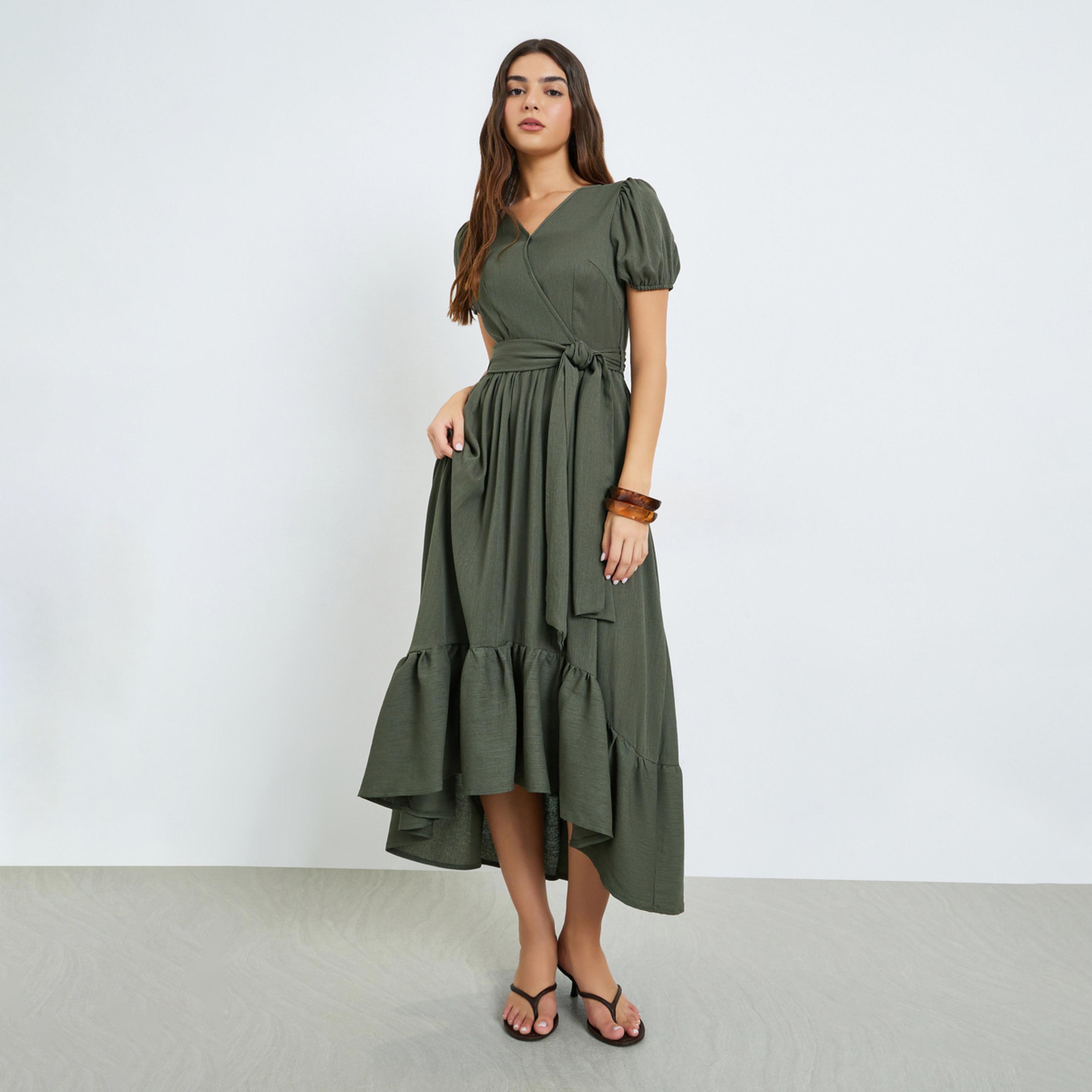 فستان طويل لف بأكمام منفوخة-women-clothing-dresses-image-1