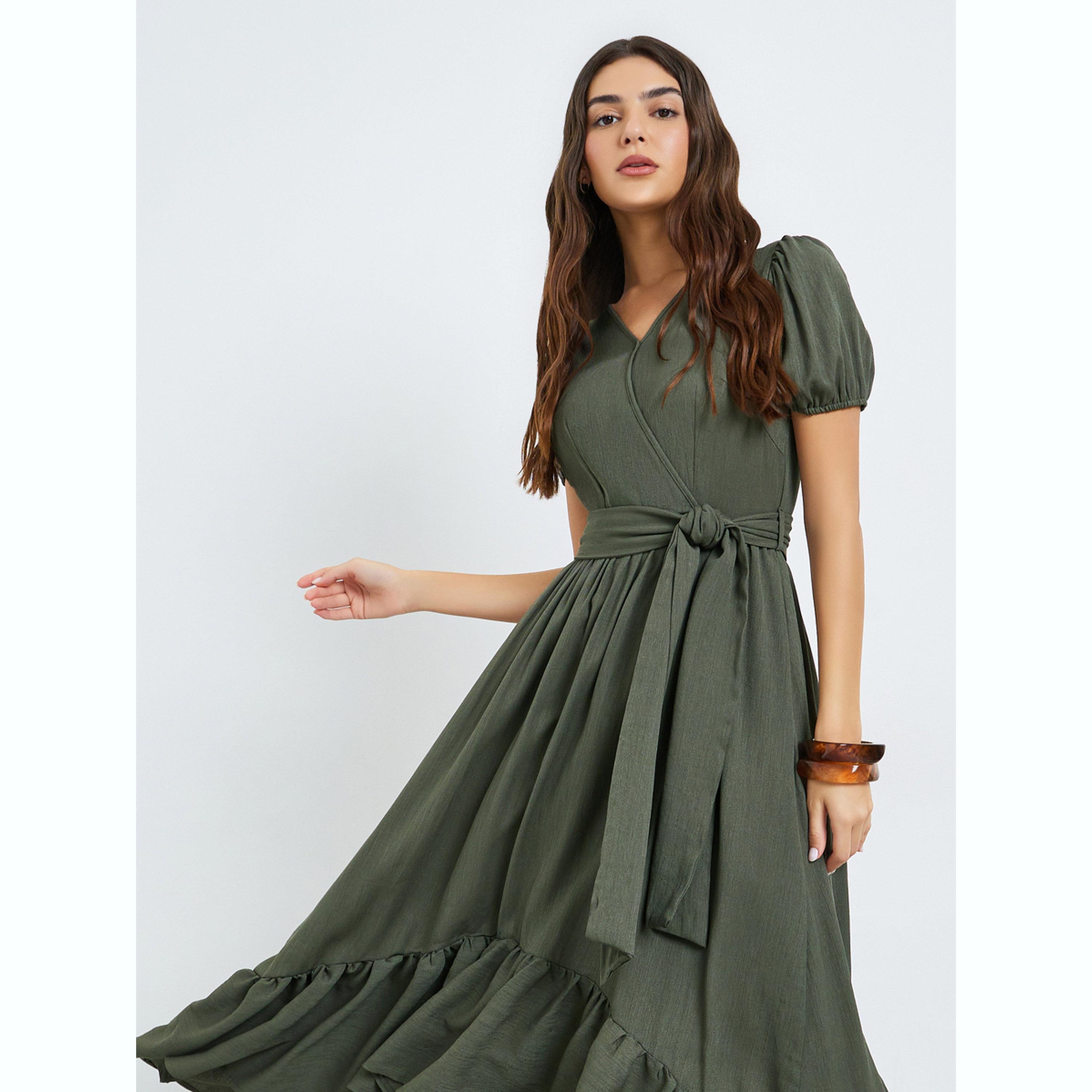 فستان طويل لف بأكمام منفوخة-women-clothing-dresses-image-2