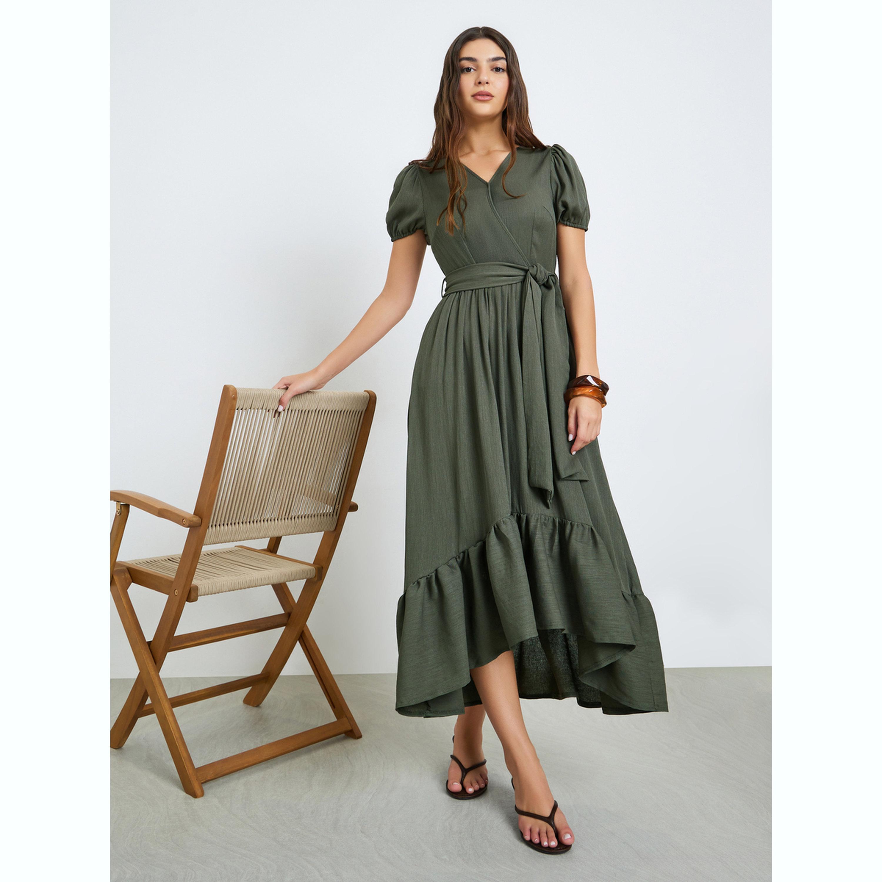 فستان طويل لف بأكمام منفوخة-women-clothing-dresses-image-3