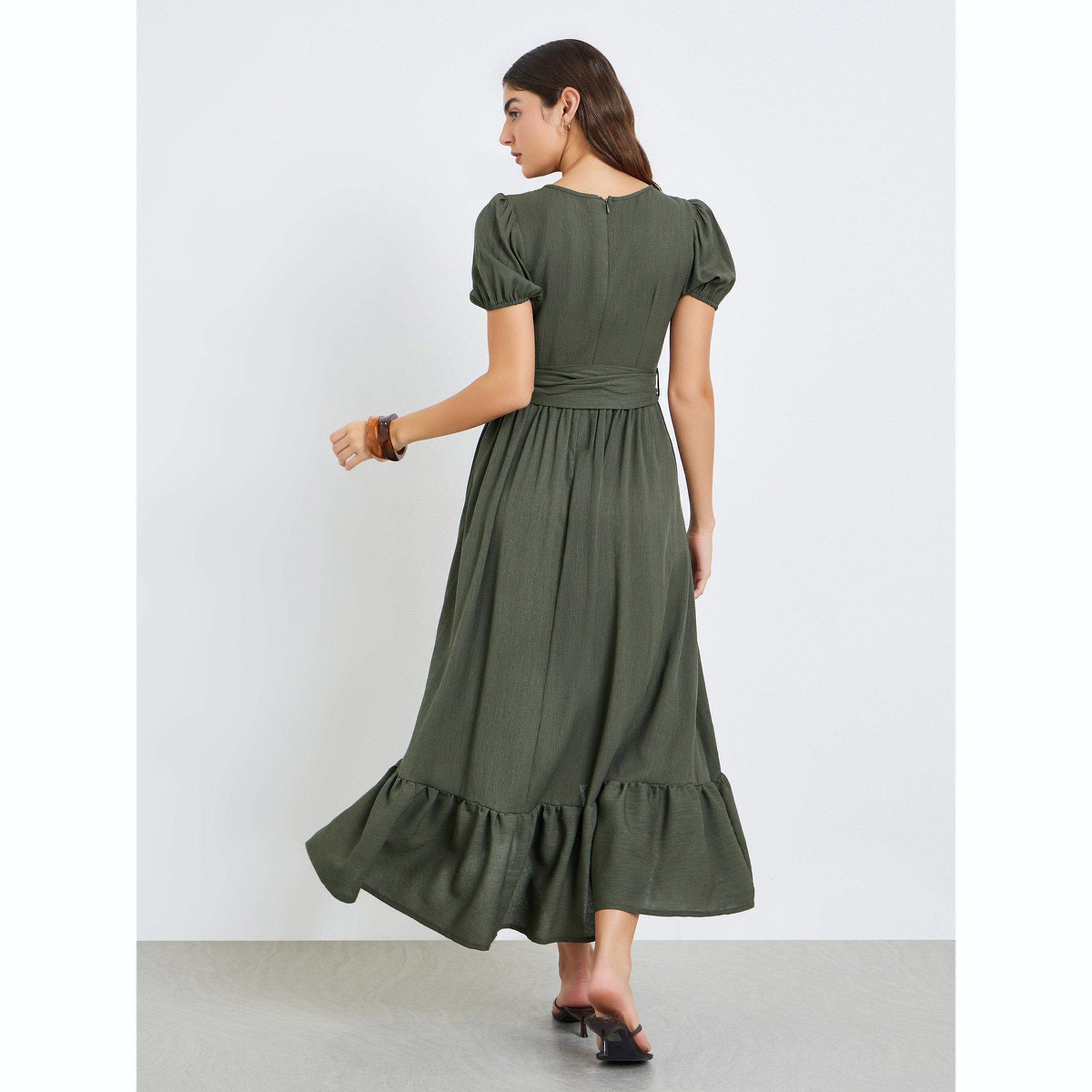 فستان طويل لف بأكمام منفوخة-women-clothing-dresses-image-4