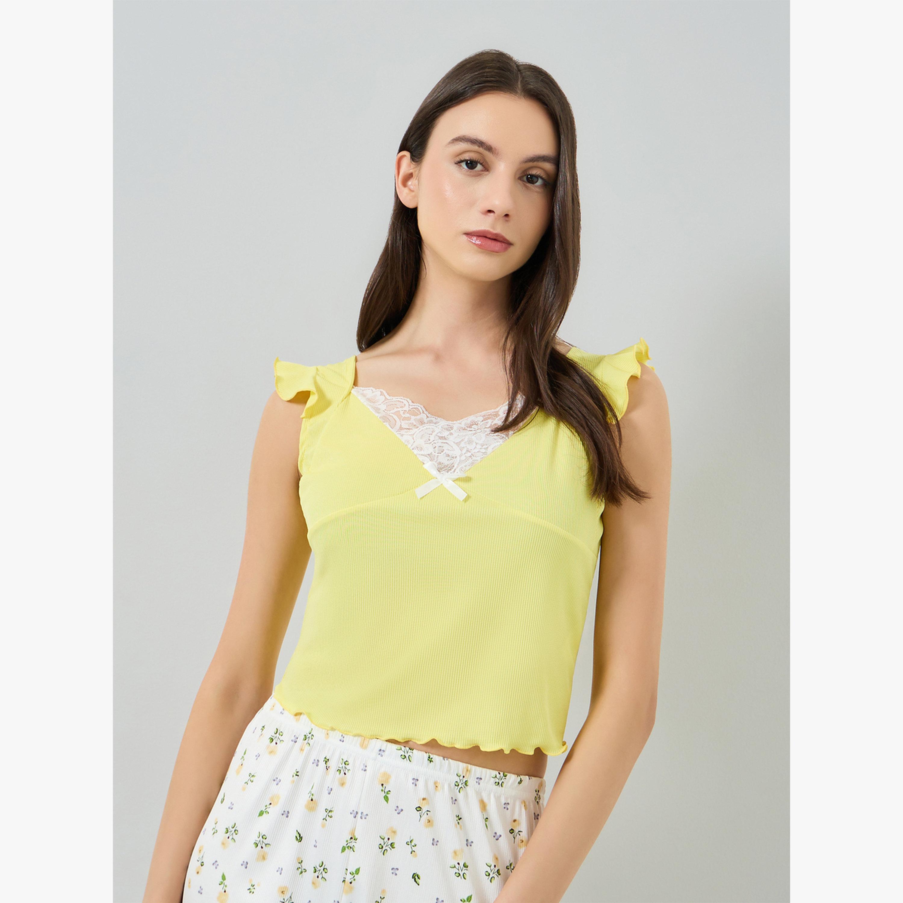 مجموعة من كامي بتفاصيل دانتيل وبيجاما أزهار-women-clothing-nightwear-pyjamas-longsets-image-2