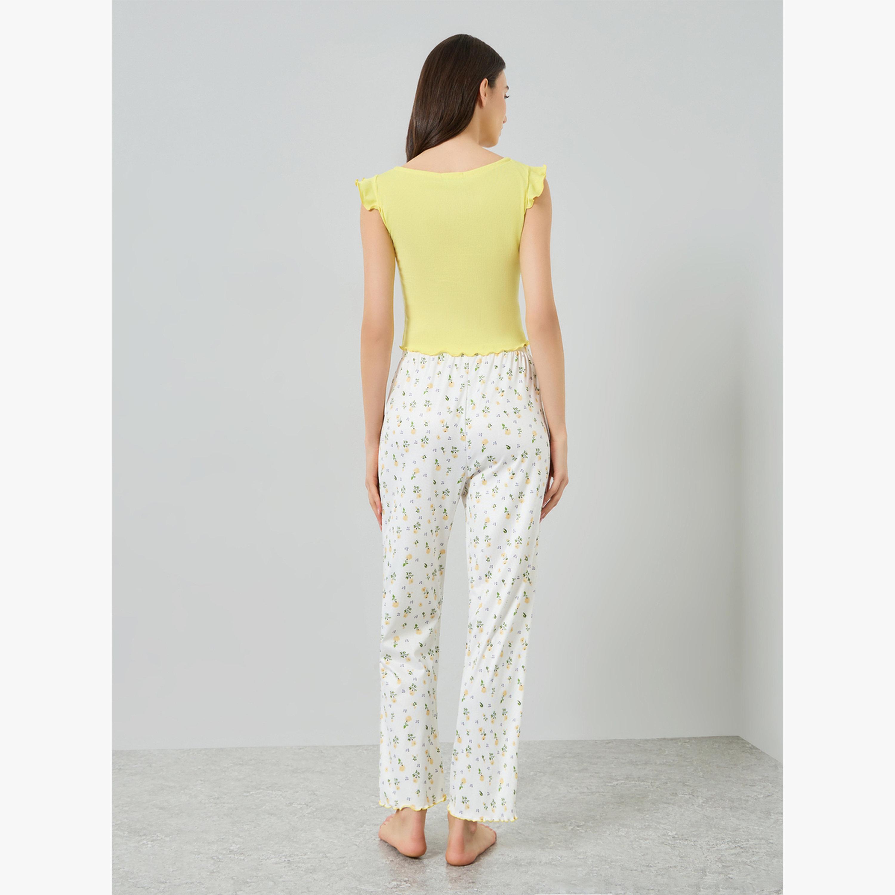 مجموعة من كامي بتفاصيل دانتيل وبيجاما أزهار-women-clothing-nightwear-pyjamas-longsets-image-3
