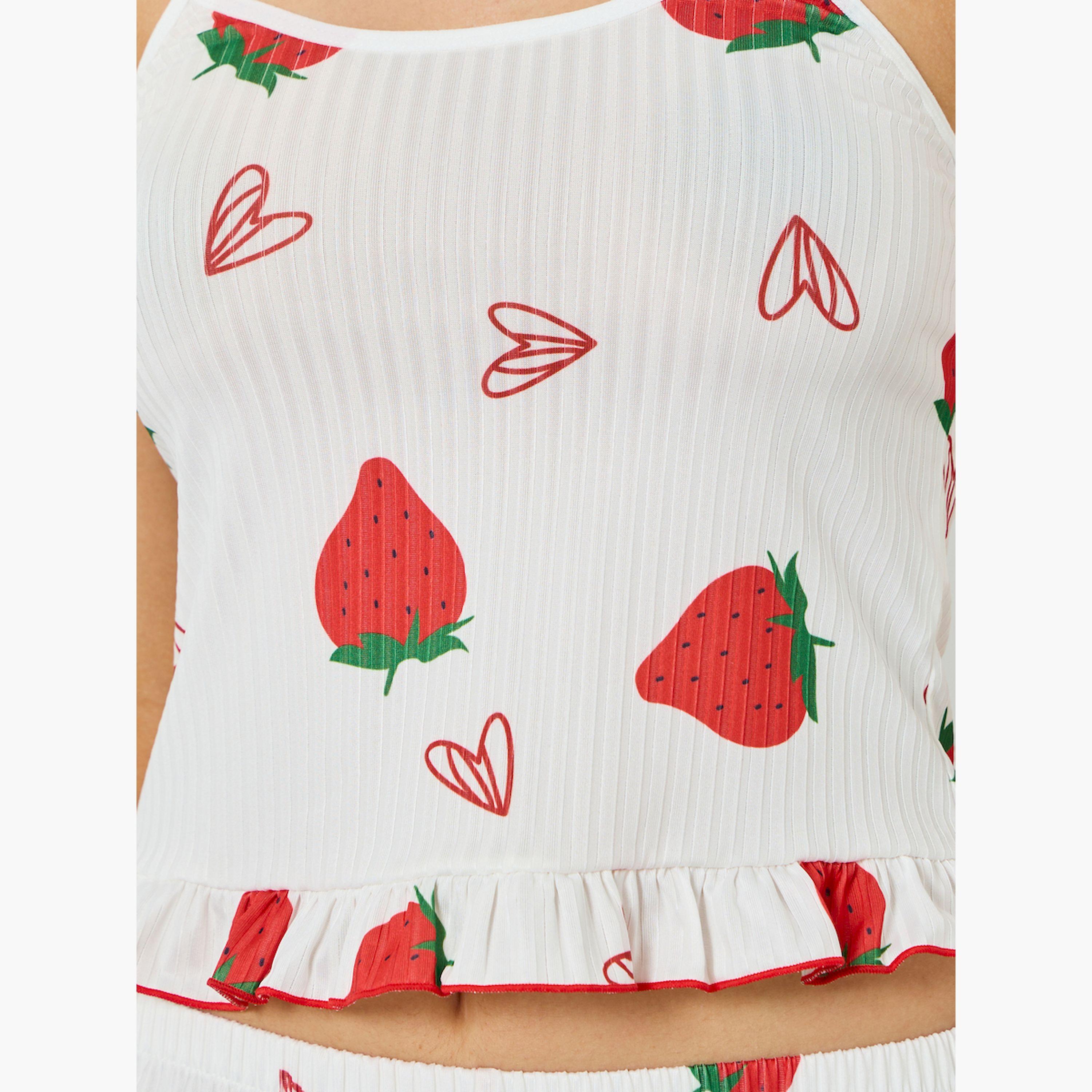 مجموعة من شورت وبلوزة كامي بطبعة فراولة-women-clothing-nightwear-pyjamas-shortsets-image-6