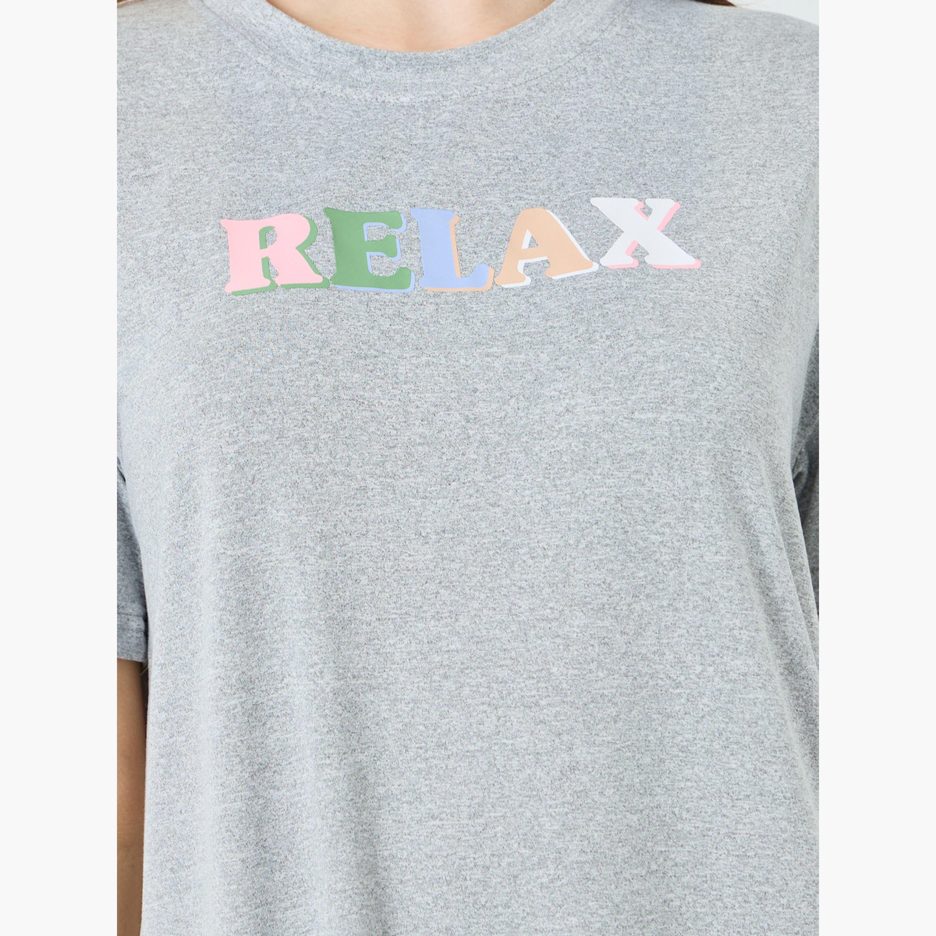 Styli Grey Printed Short Sleeve Nightdress-women-clothing-nightwear-nighties-image-5