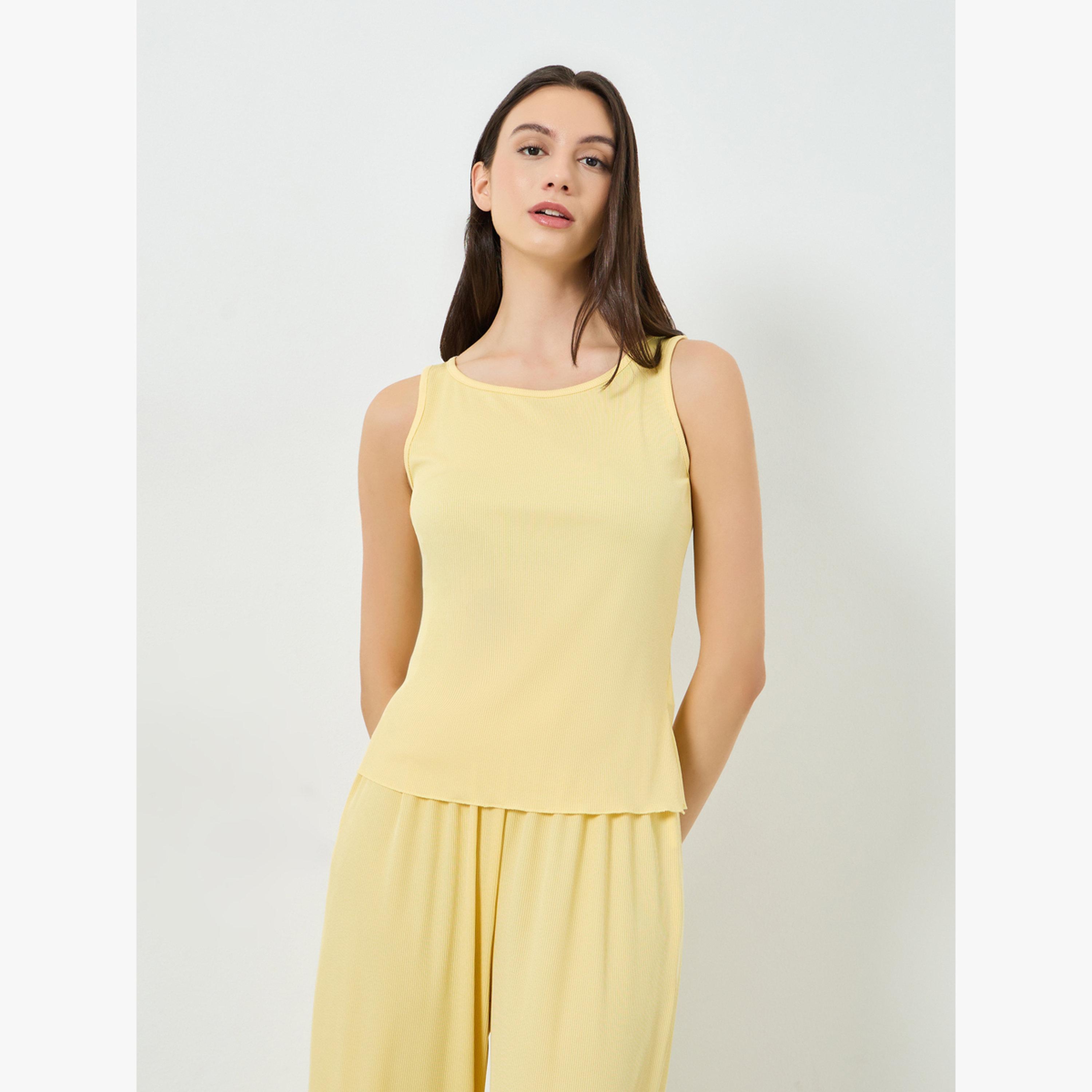 طقم بيجاما وتوب بلا أكمام تريكو مضلع-women-clothing-nightwear-pyjamas-longsets-image-3