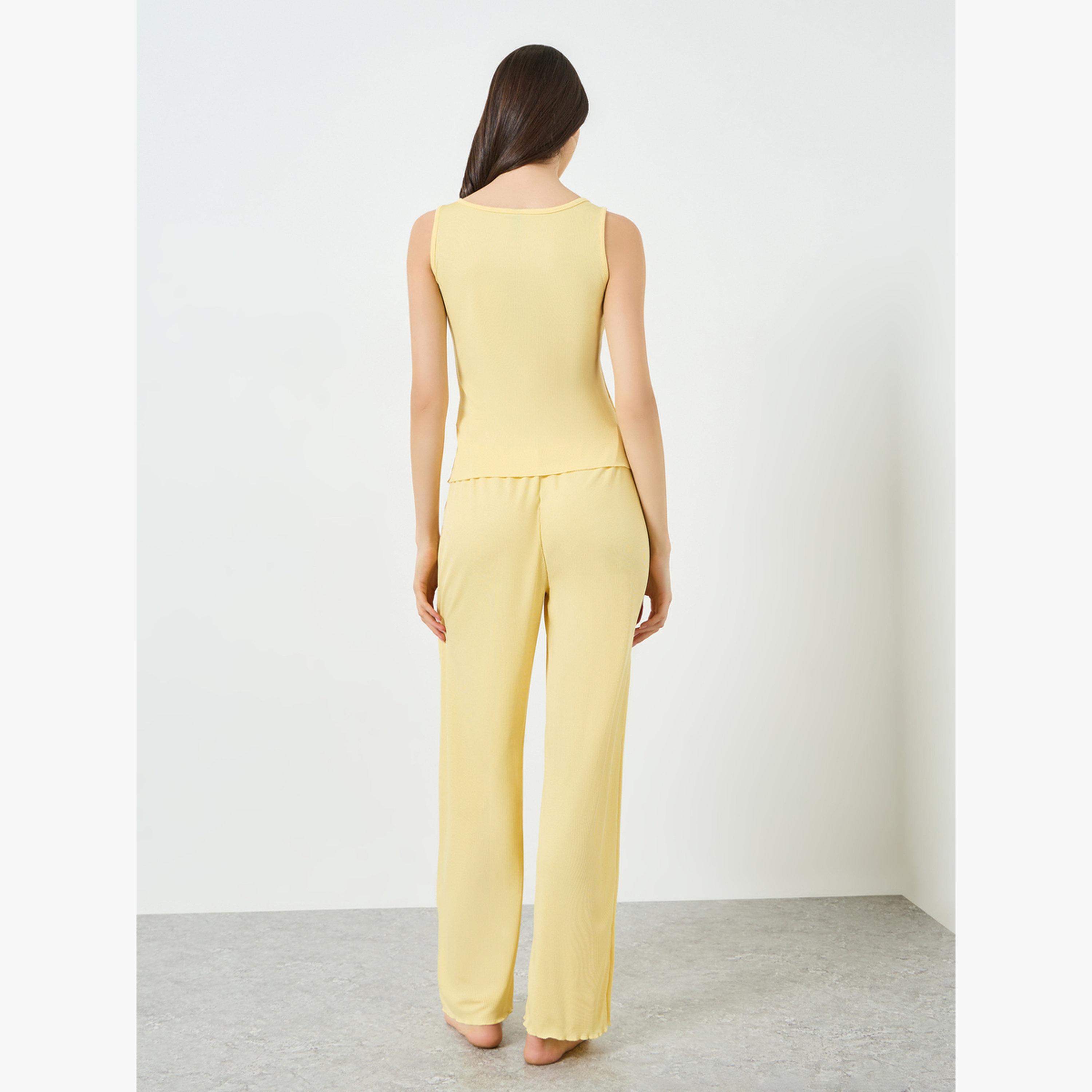 طقم بيجاما وتوب بلا أكمام تريكو مضلع-women-clothing-nightwear-pyjamas-longsets-image-4