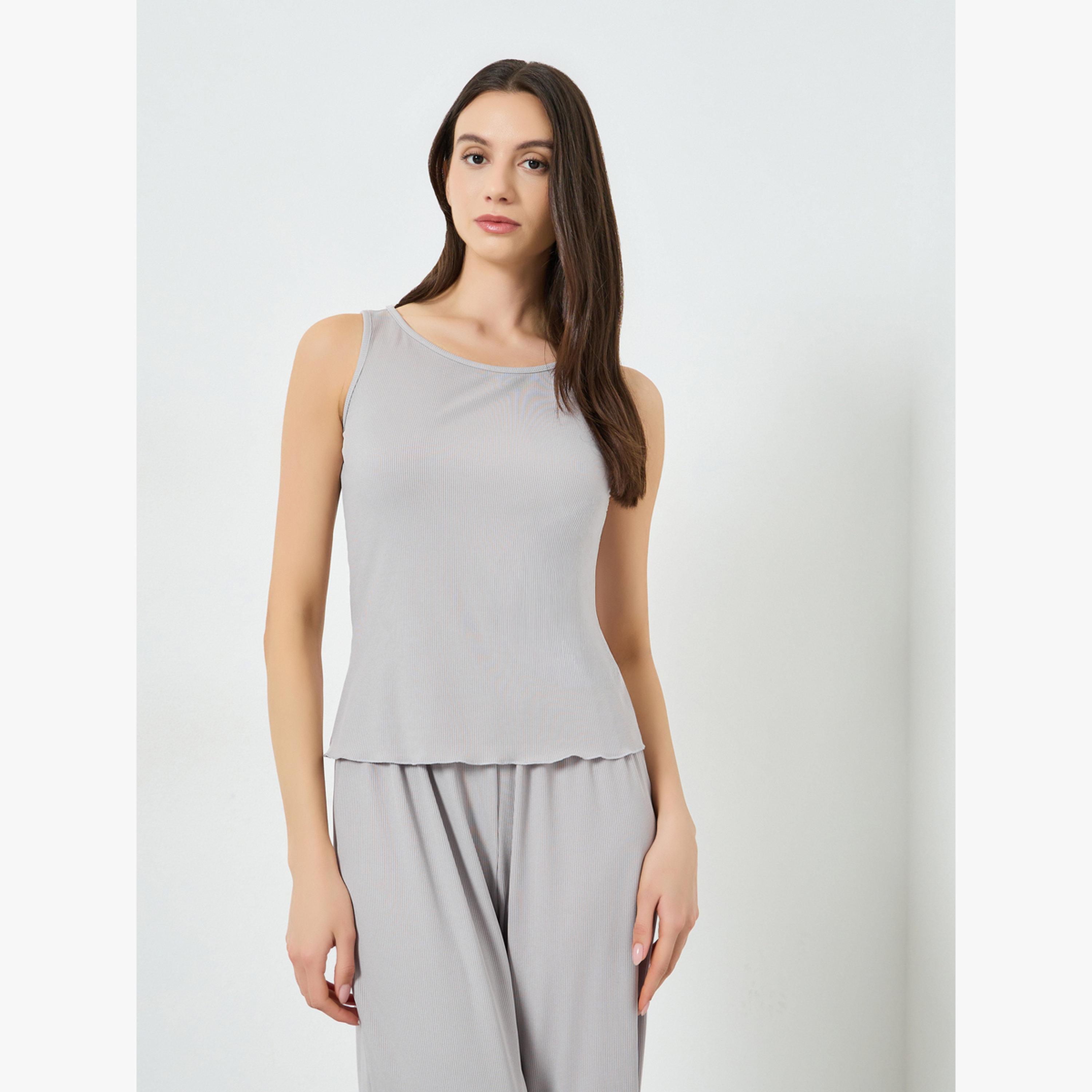مجموعة من تيشيرت كات مضلع بدون أكمام وبيجاما-women-clothing-nightwear-pyjamas-longsets-image-2