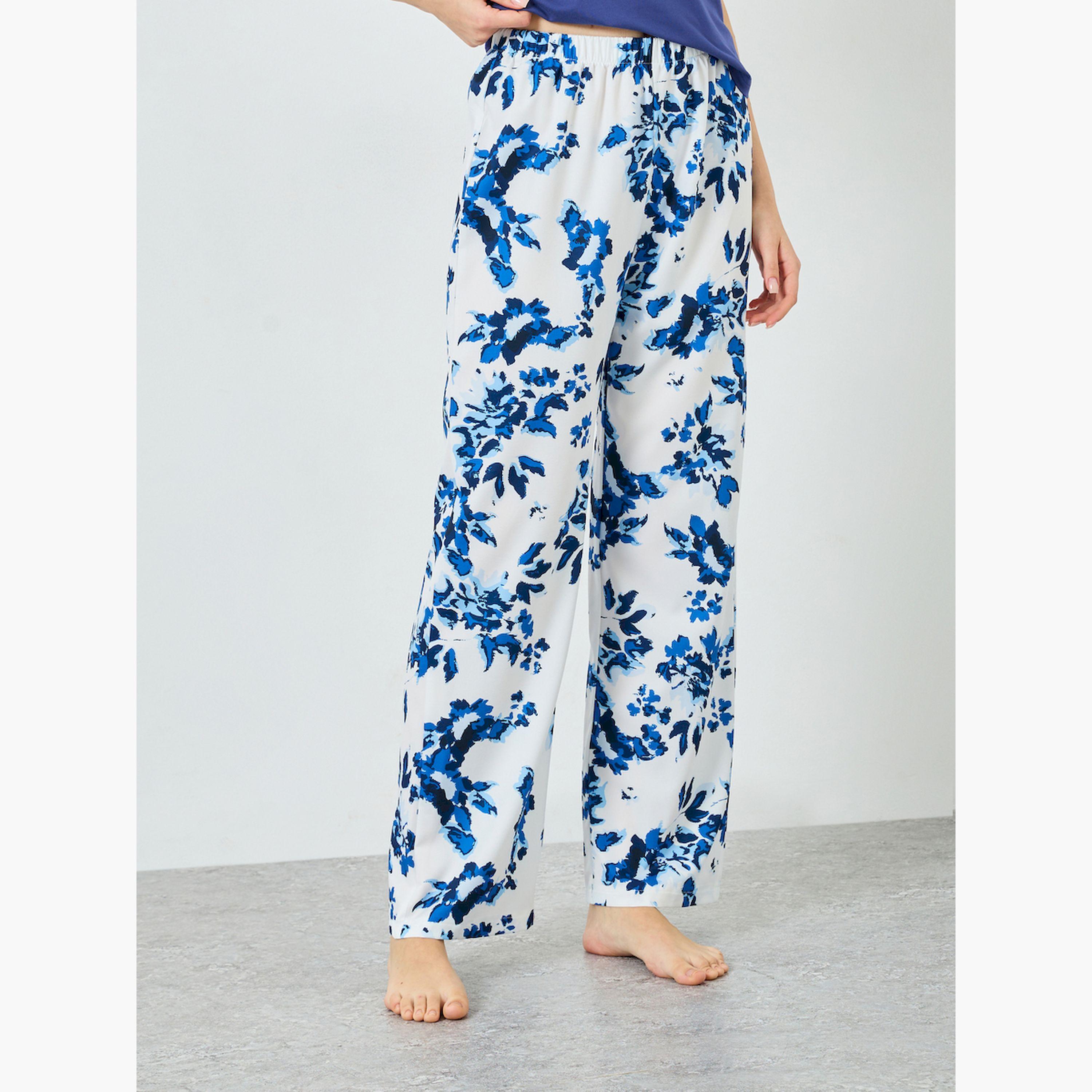 Styli Blue Sleeveless Top and Floral Printed Pyjama Set-women-clothing-nightwear-pyjamas-longsets-image-4