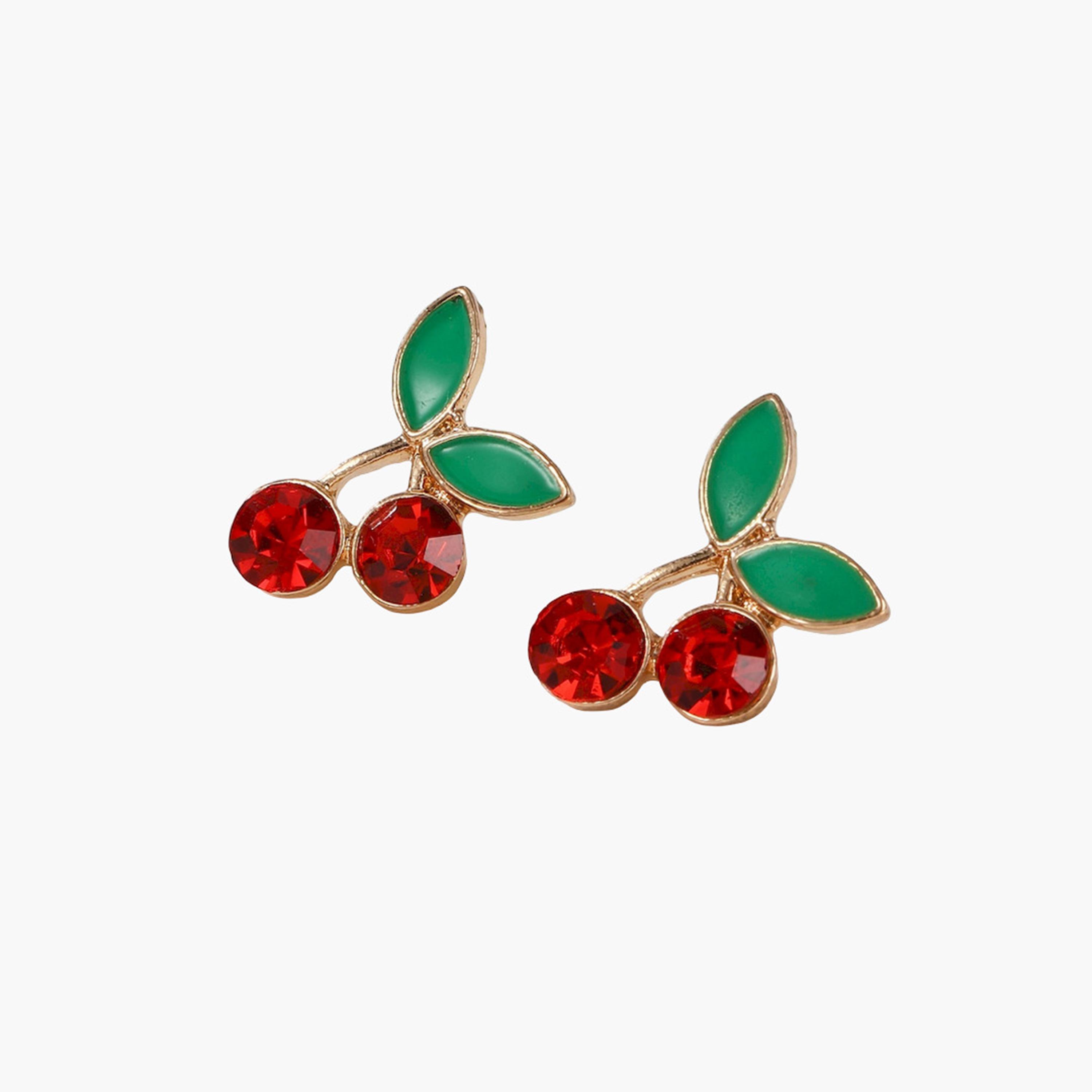 Take Two Cherry Gemstone Leaf Earrings-women-watchesandjewellery-jewellery-earrings-image-1