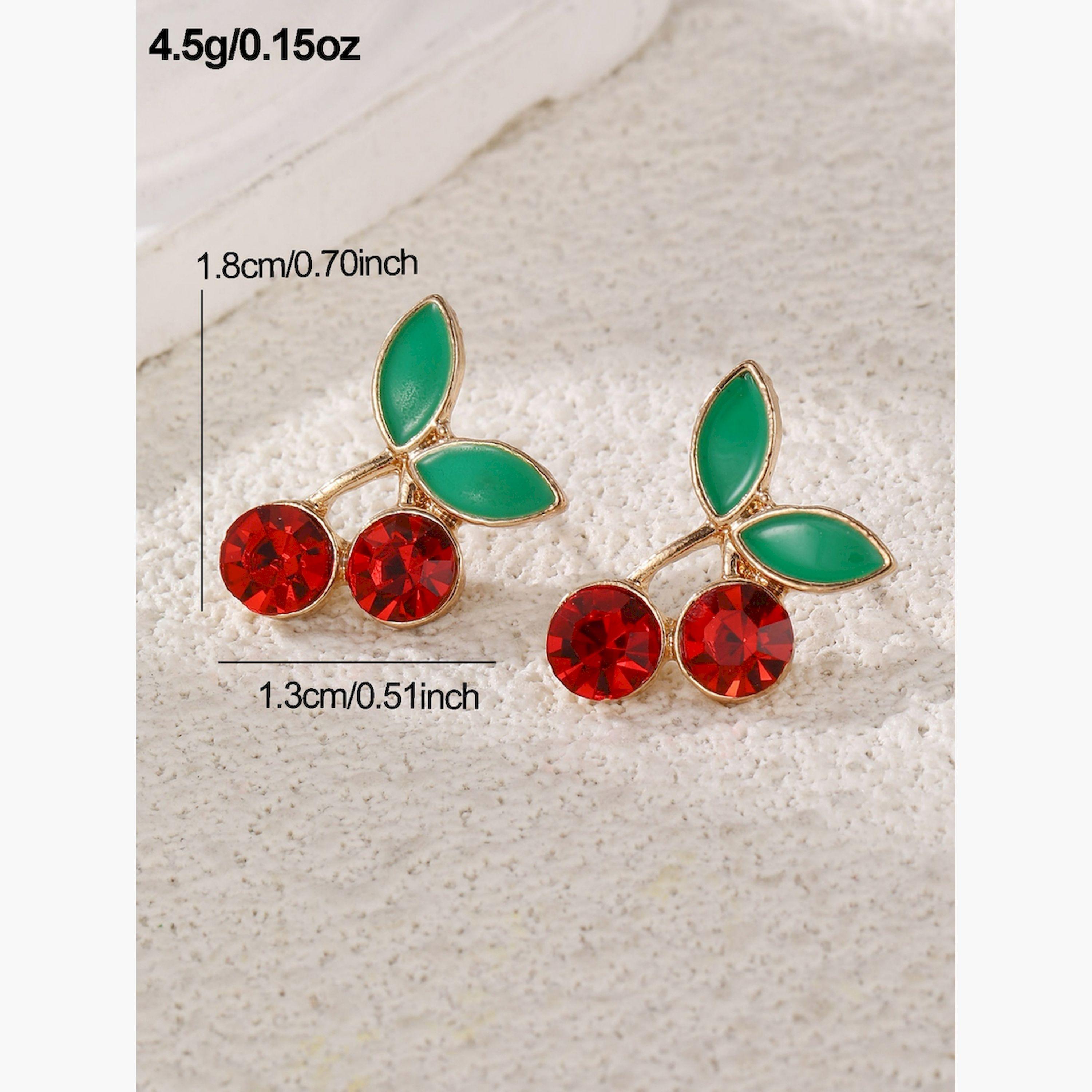 Take Two Cherry Gemstone Leaf Earrings-women-watchesandjewellery-jewellery-earrings-image-3