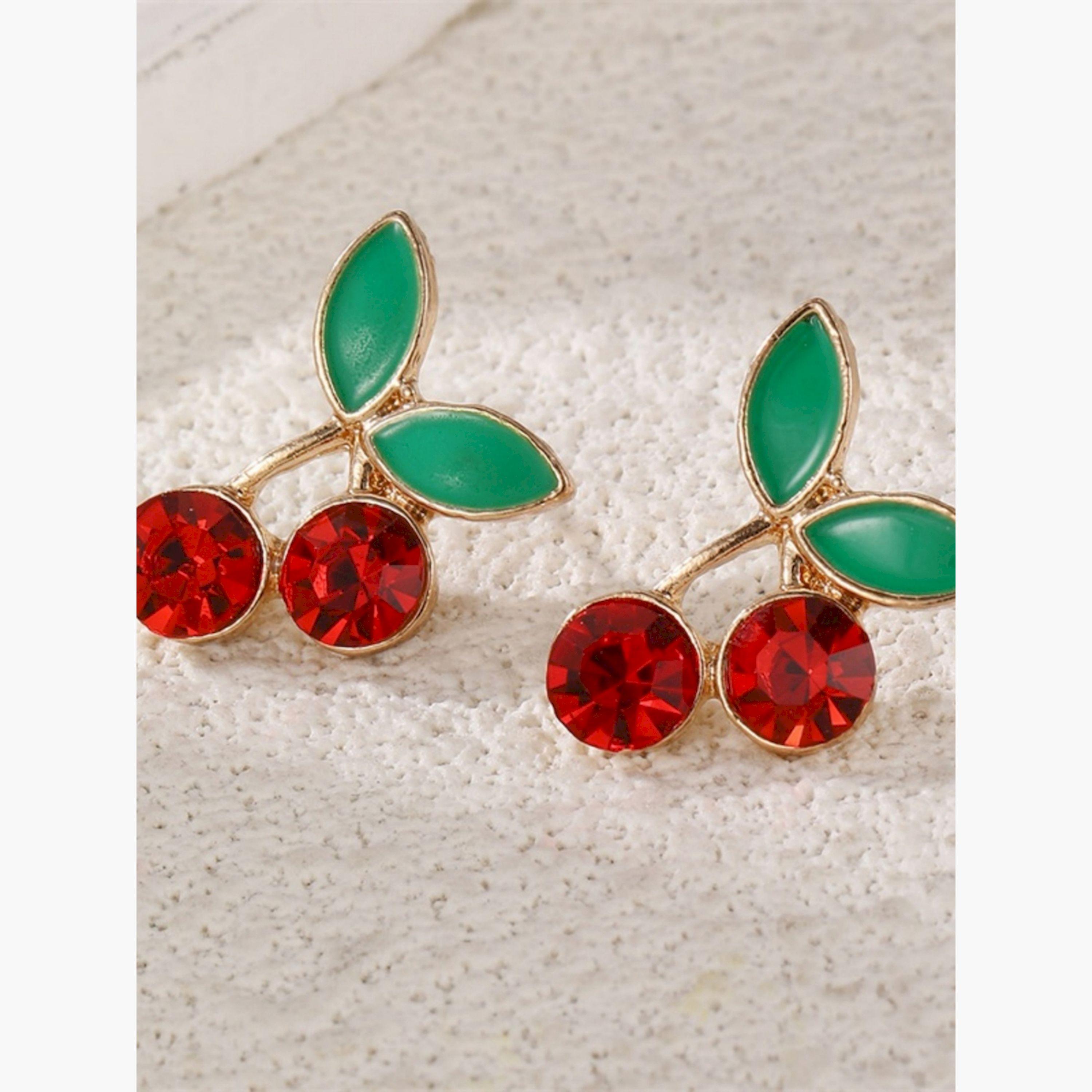 Take Two Cherry Gemstone Leaf Earrings-women-watchesandjewellery-jewellery-earrings-image-5