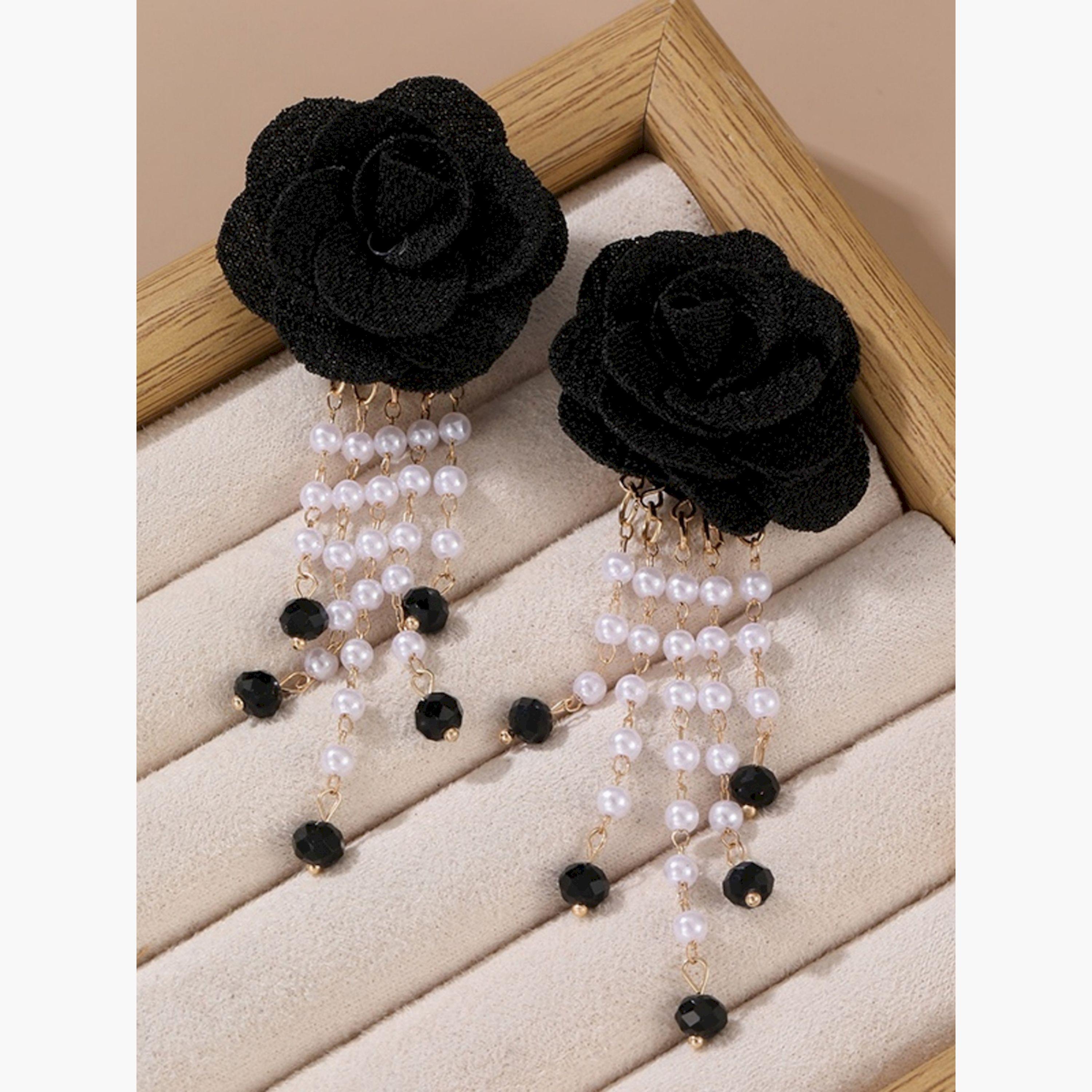 أقراط زهور بلؤلؤ صناعي وراينستون-women-watchesandjewellery-jewellery-earrings-image-2