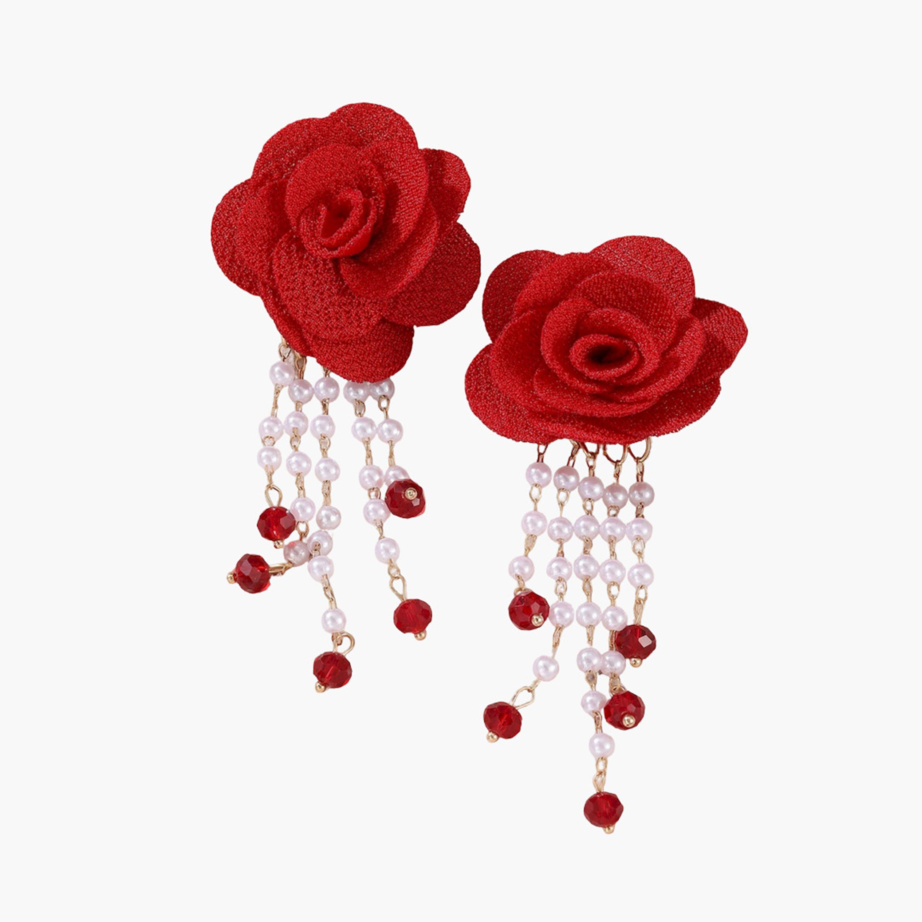 Take Two Flower Faux Pearl Rhinestone Earrings-women-watchesandjewellery-jewellery-earrings-image-1