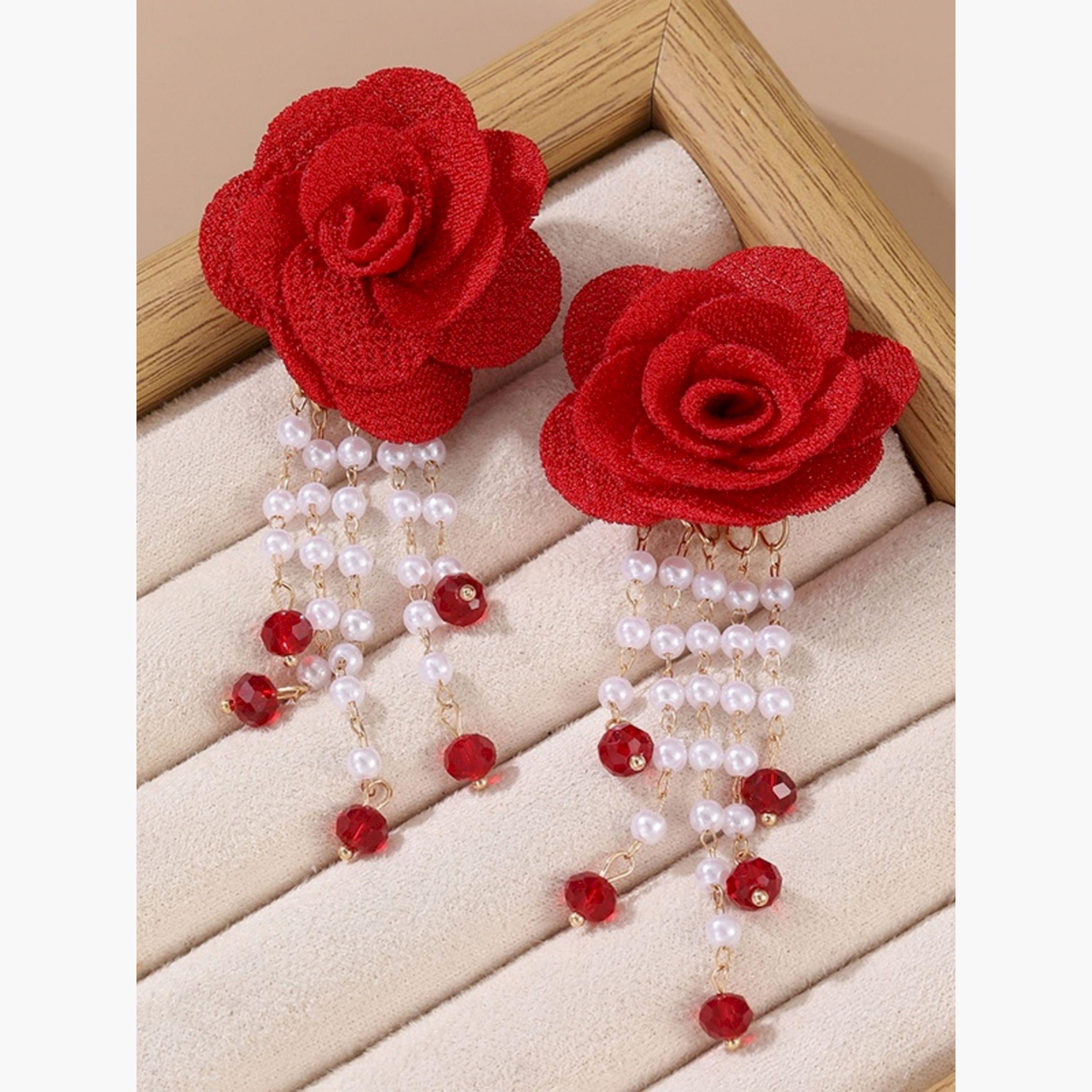 أقراط زهور بلؤلؤ صناعي وراينستون-women-watchesandjewellery-jewellery-earrings-image-2