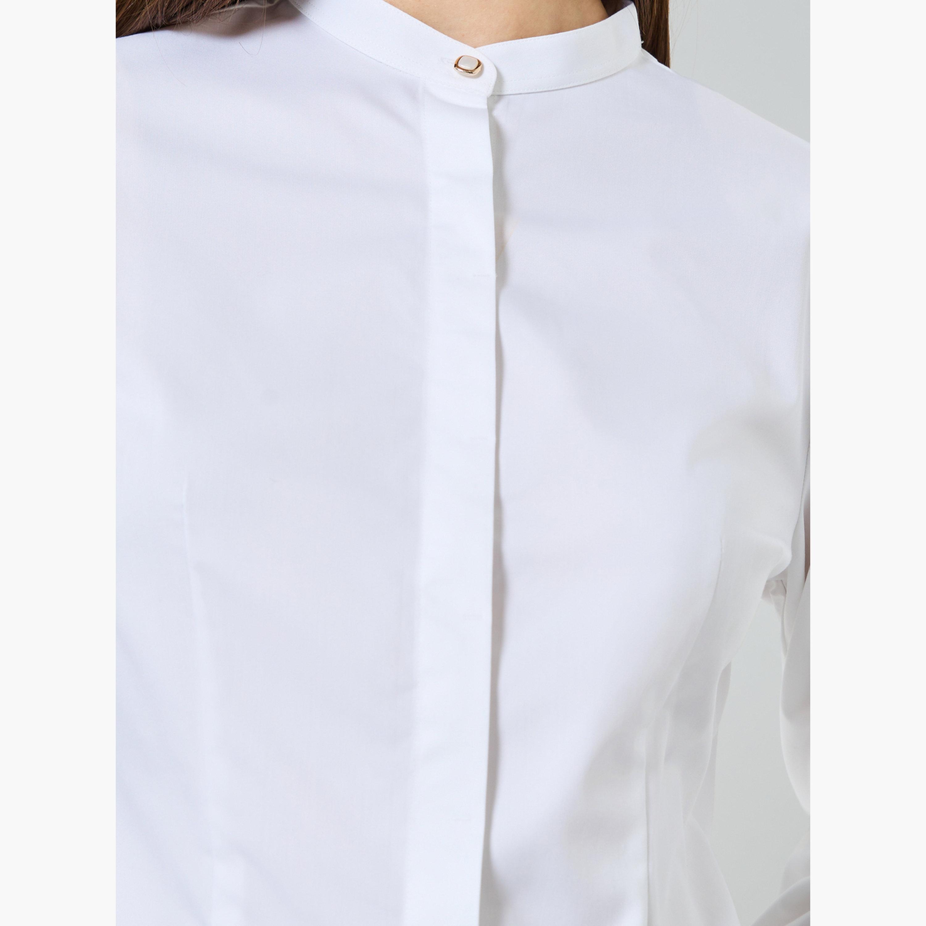 Styli White Mandarin Collar Regular Shirt-women-clothing-shirtsandblouses-shirts-image-4