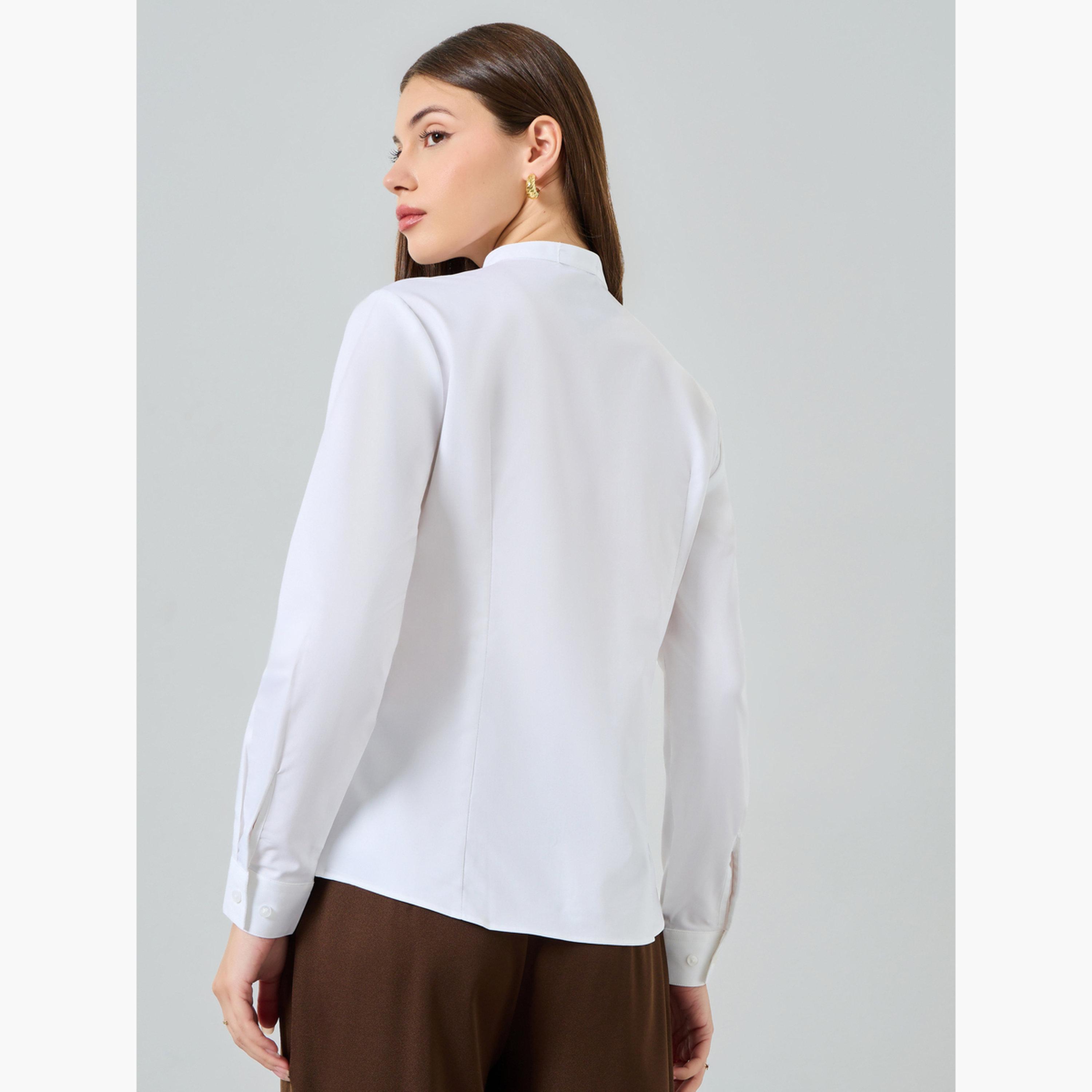 Styli White Mandarin Collar Regular Shirt-women-clothing-shirtsandblouses-shirts-image-5