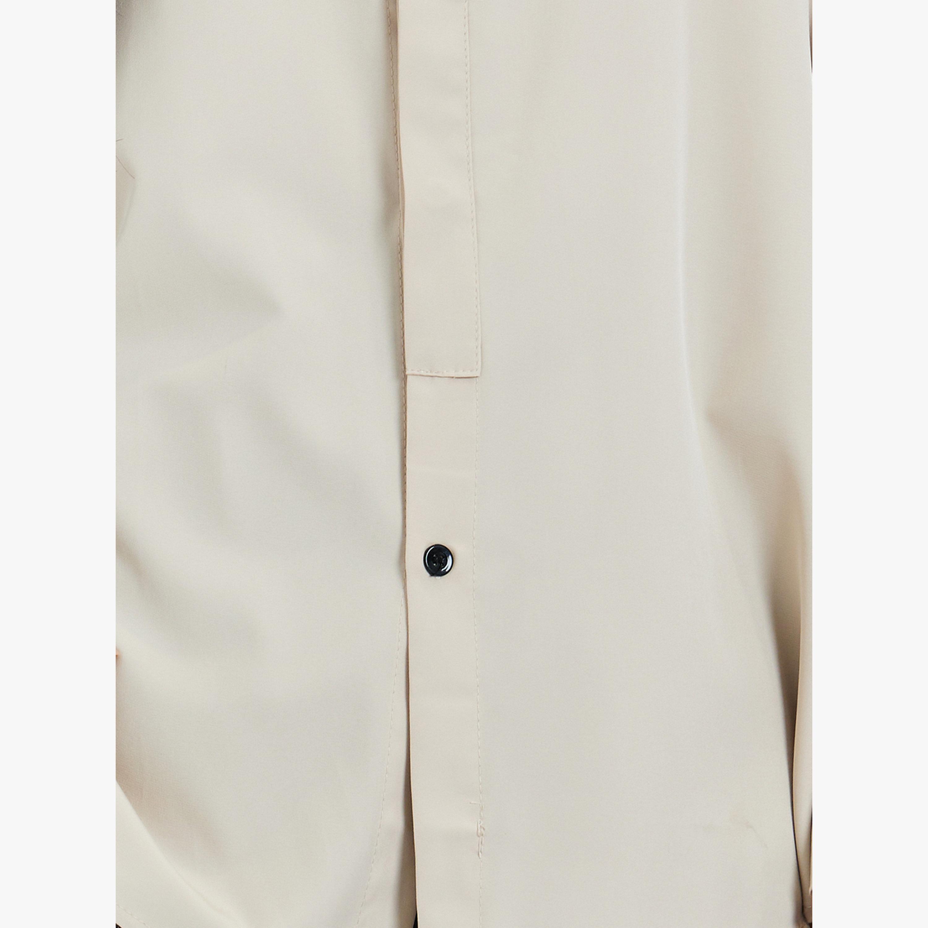 Styli Beige Solid Double-Placket Oversized Shirt-women-clothing-shirtsandblouses-shirts-image-5