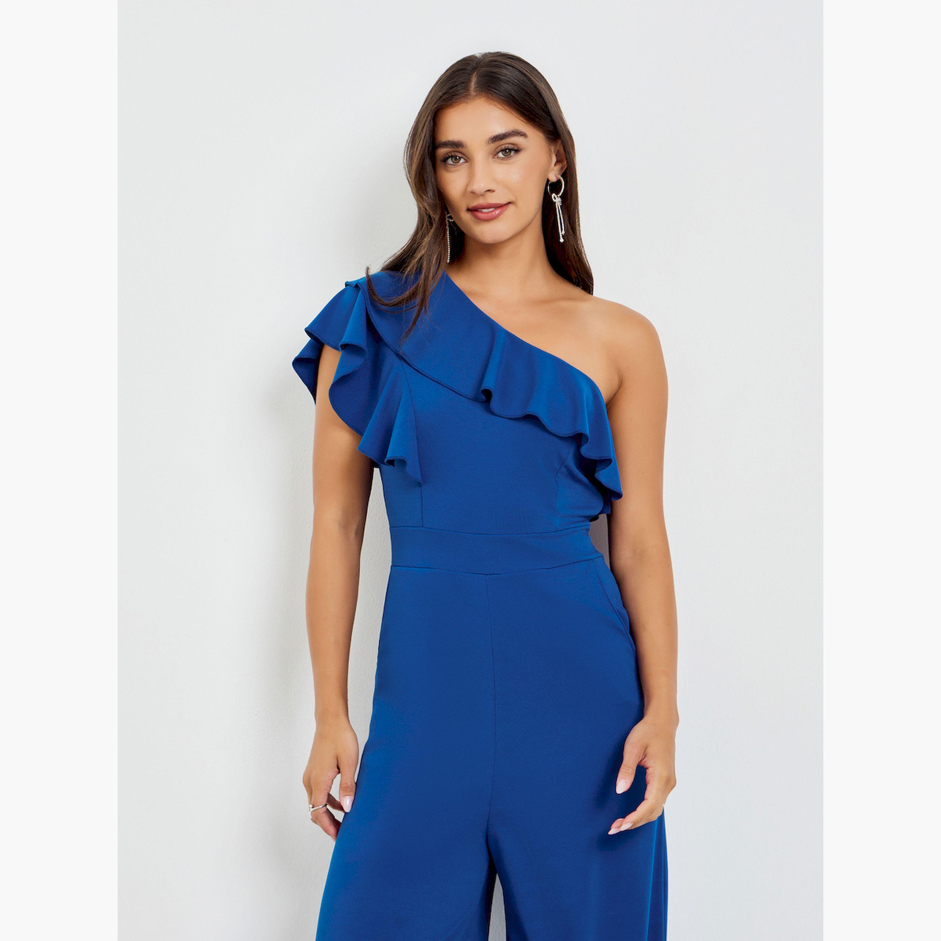 جمبسوت بأرجل واسعة وكتف واحد مع كشكش-women-clothing-jumpsuits-image-2