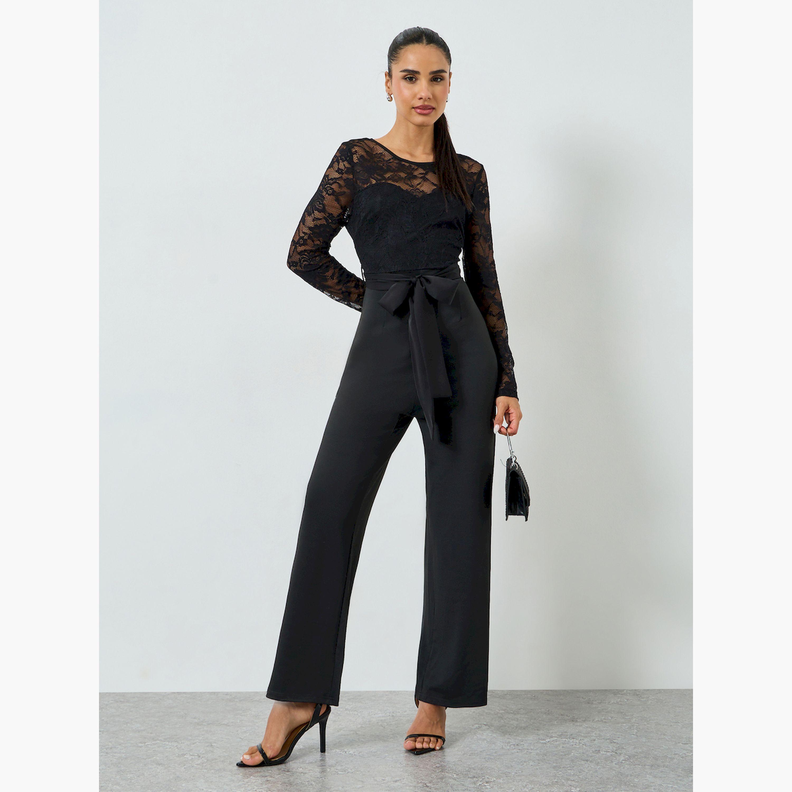 جمبسوت سهرة بأرجل مستقيمة وأكمام دانتيل-women-clothing-jumpsuits-image-1