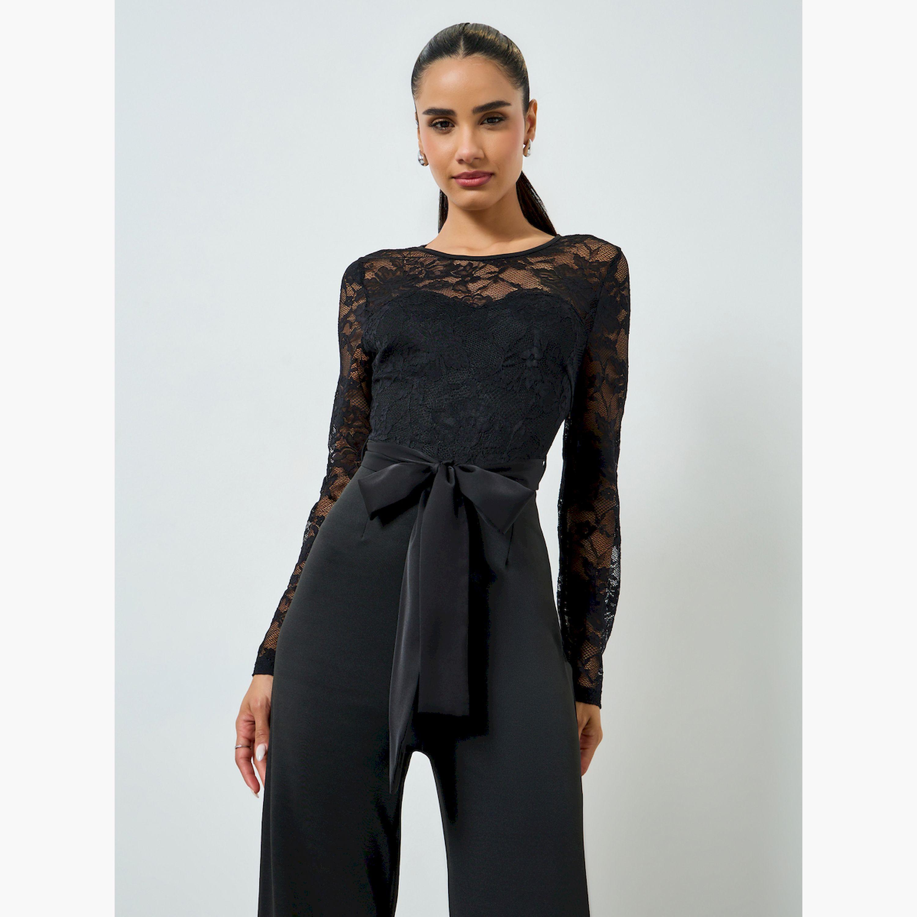 جمبسوت سهرة بأرجل مستقيمة وأكمام دانتيل-women-clothing-jumpsuits-image-2