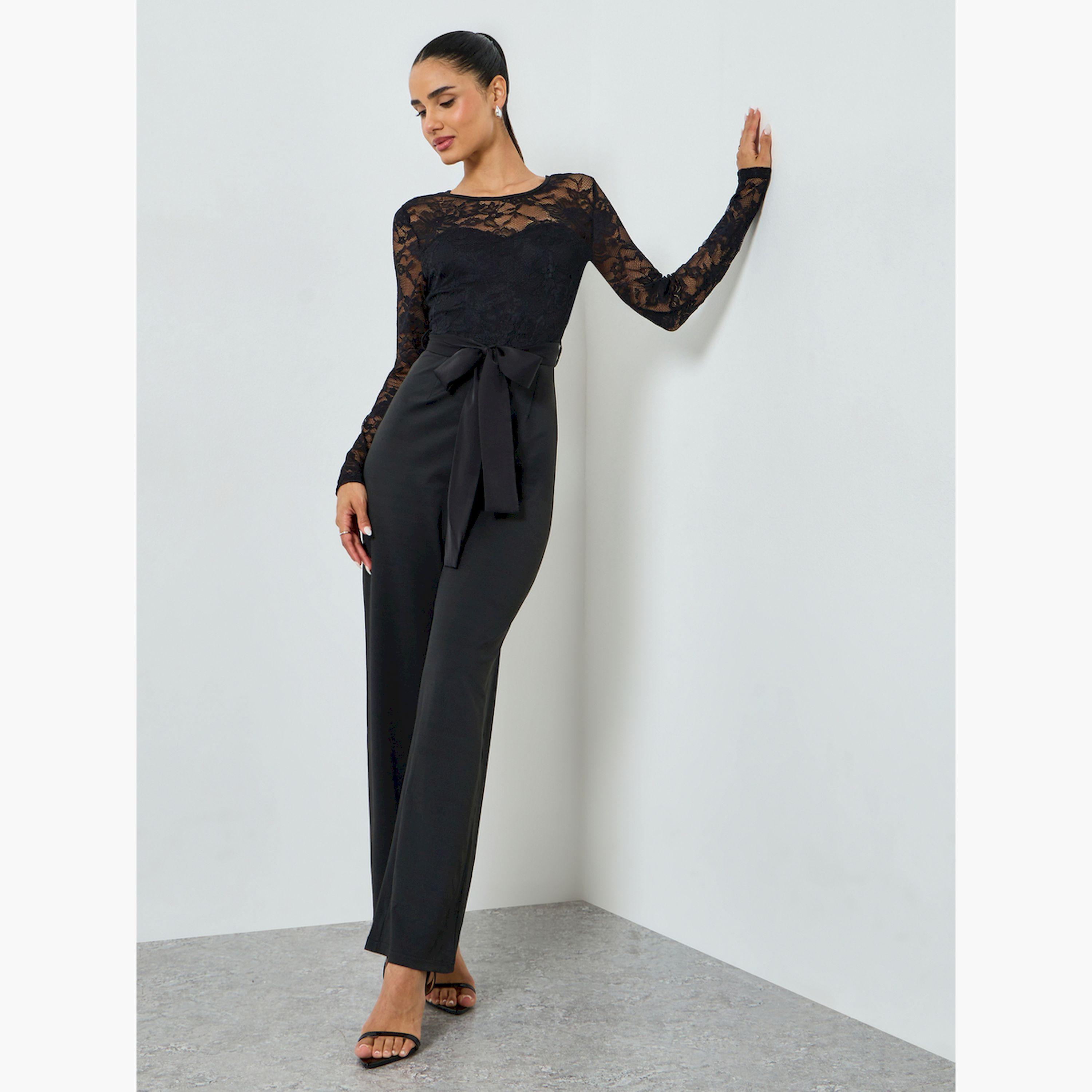 جمبسوت سهرة بأرجل مستقيمة وأكمام دانتيل-women-clothing-jumpsuits-image-3