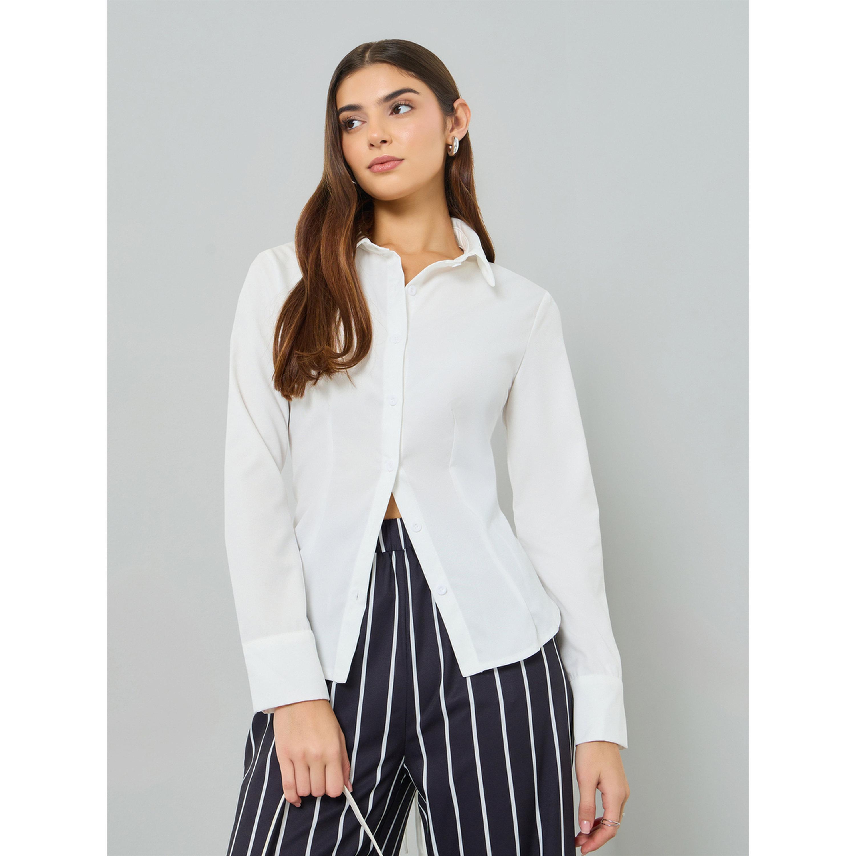 Take Two White Long Sleeve Back Tie-Up Shirt-women-clothing-shirtsandblouses-shirts-image-1